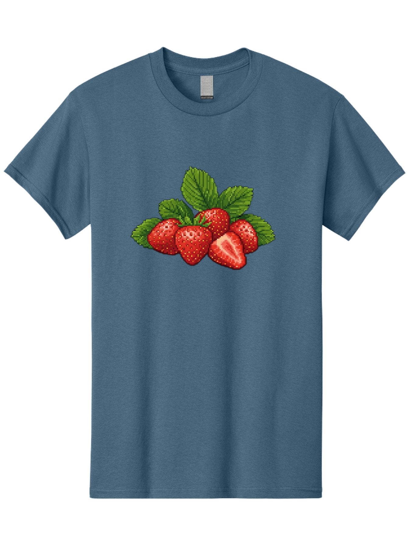Strawberries-1 Men'S Graphic Tee, 100% Cotton, Comfortable Casual Summer Wear, Machine Washable, Five Red Strawberries, Strawberry Cut In Half, Green Leaves, Pixel Art, Fresh Fruit, Summer Harvest, Sweet Treats, Ripe Strawberries Bac456