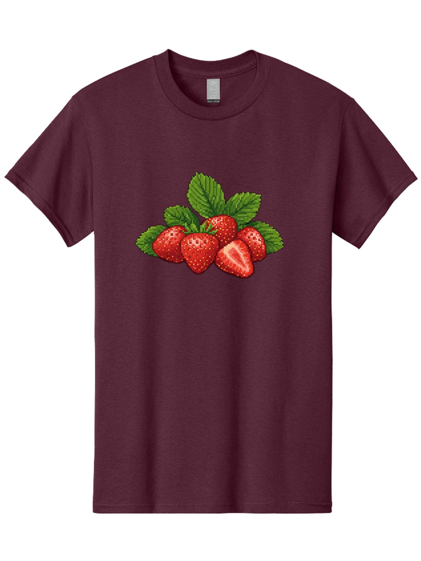 Strawberries-1 Men'S Graphic Tee, 100% Cotton, Comfortable Casual Summer Wear, Machine Washable, Five Red Strawberries, Strawberry Cut In Half, Green Leaves, Pixel Art, Fresh Fruit, Summer Harvest, Sweet Treats, Ripe Strawberries Bac456 4