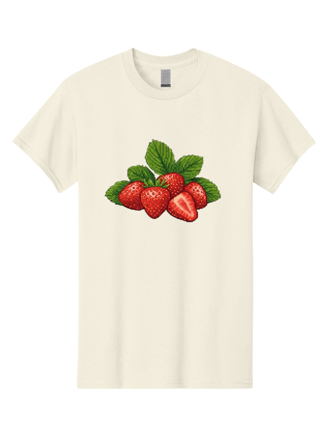 Strawberries-1 Men'S Graphic Tee, 100% Cotton, Comfortable Casual Summer Wear, Machine Washable, Five Red Strawberries, Strawberry Cut In Half, Green Leaves, Pixel Art, Fresh Fruit, Summer Harvest, Sweet Treats, Ripe Strawberries Bac456