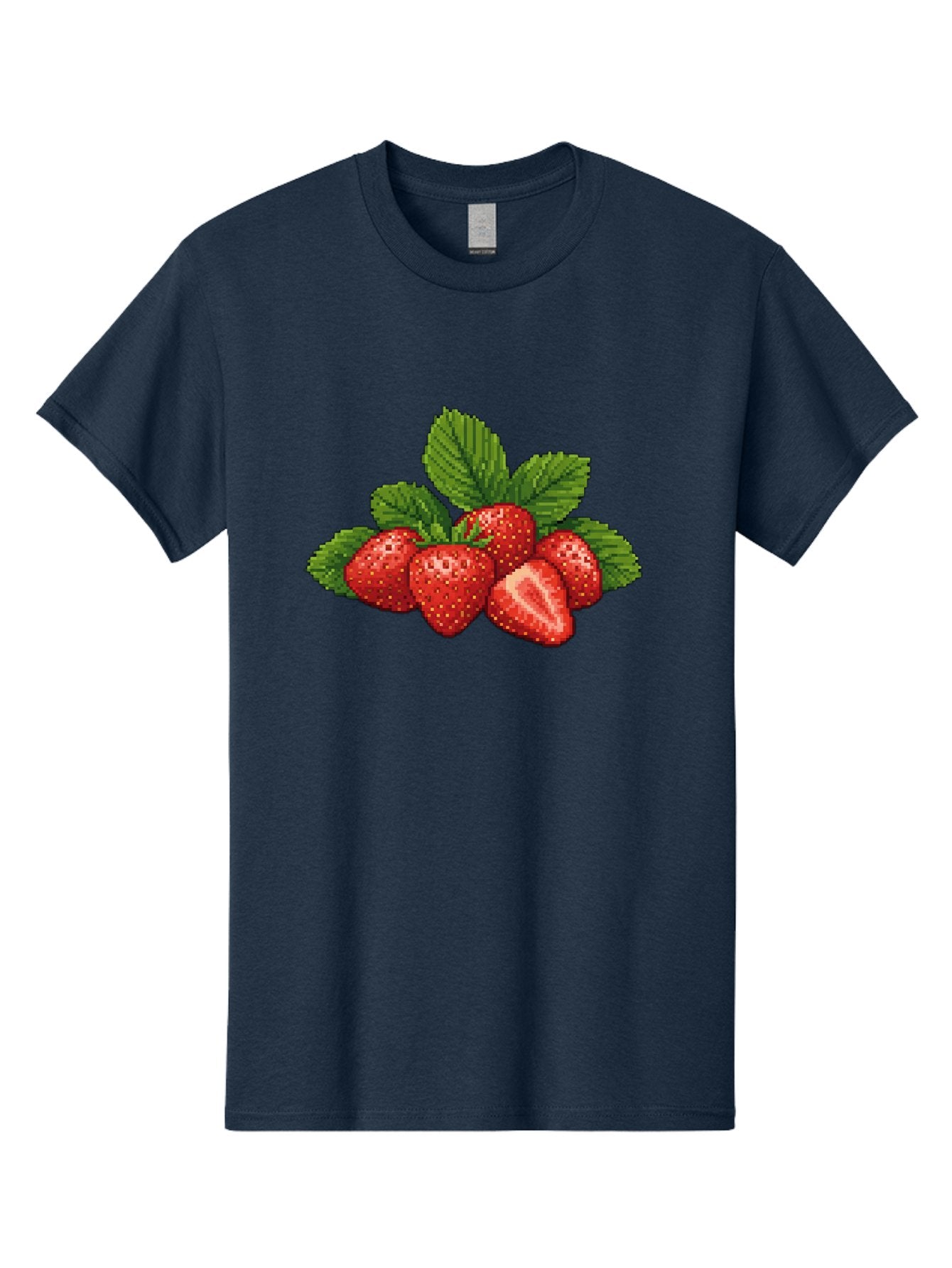 Strawberries-1 Men'S Graphic Tee, 100% Cotton, Comfortable Casual Summer Wear, Machine Washable, Five Red Strawberries, Strawberry Cut In Half, Green Leaves, Pixel Art, Fresh Fruit, Summer Harvest, Sweet Treats, Ripe Strawberries Bac456 12