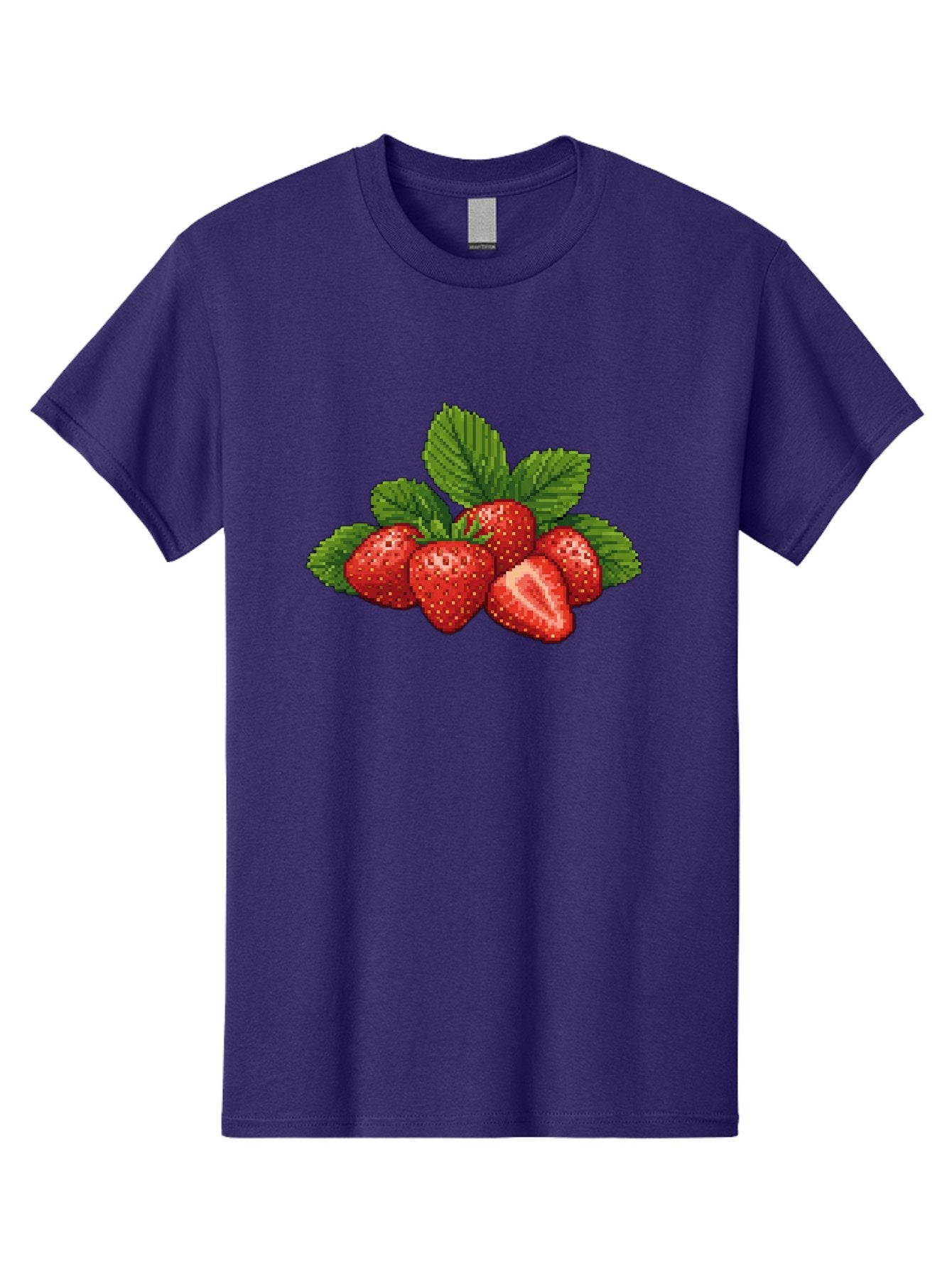 Strawberries-1 Men'S Graphic Tee, 100% Cotton, Comfortable Casual Summer Wear, Machine Washable, Five Red Strawberries, Strawberry Cut In Half, Green Leaves, Pixel Art, Fresh Fruit, Summer Harvest, Sweet Treats, Ripe Strawberries Bac456 5