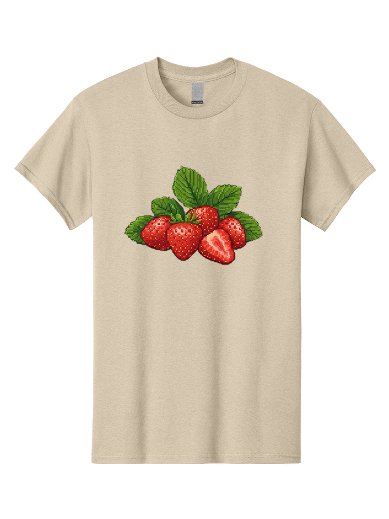 Strawberries-1 Men'S Graphic Tee, 100% Cotton, Comfortable Casual Summer Wear, Machine Washable, Five Red Strawberries, Strawberry Cut In Half, Green Leaves, Pixel Art, Fresh Fruit, Summer Harvest, Sweet Treats, Ripe Strawberries Bac456 11