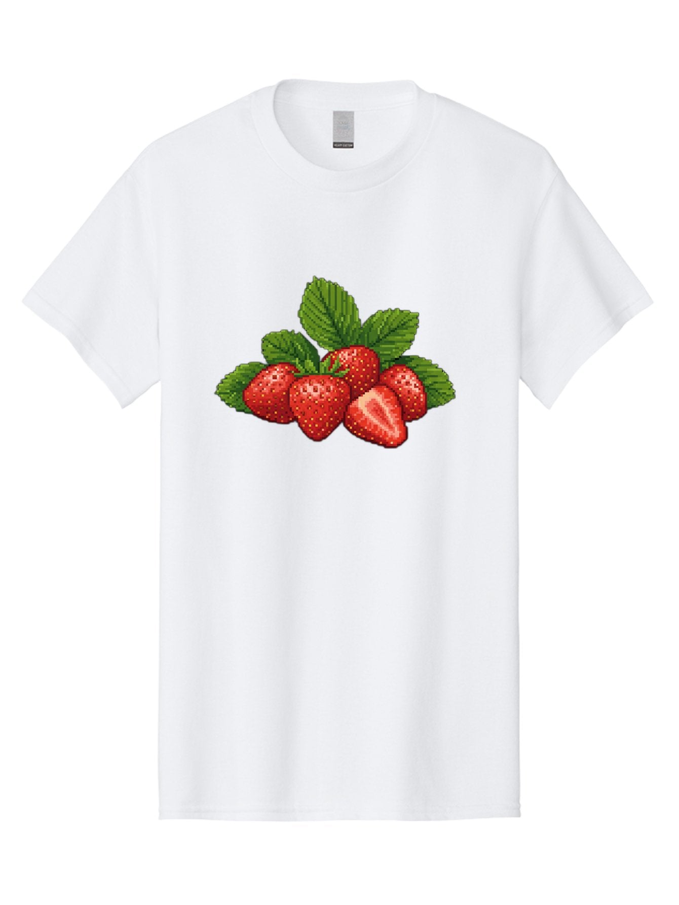 Strawberries-1 Men'S Graphic Tee, 100% Cotton, Comfortable Casual Summer Wear, Machine Washable, Five Red Strawberries, Strawberry Cut In Half, Green Leaves, Pixel Art, Fresh Fruit, Summer Harvest, Sweet Treats, Ripe Strawberries Bac456 7