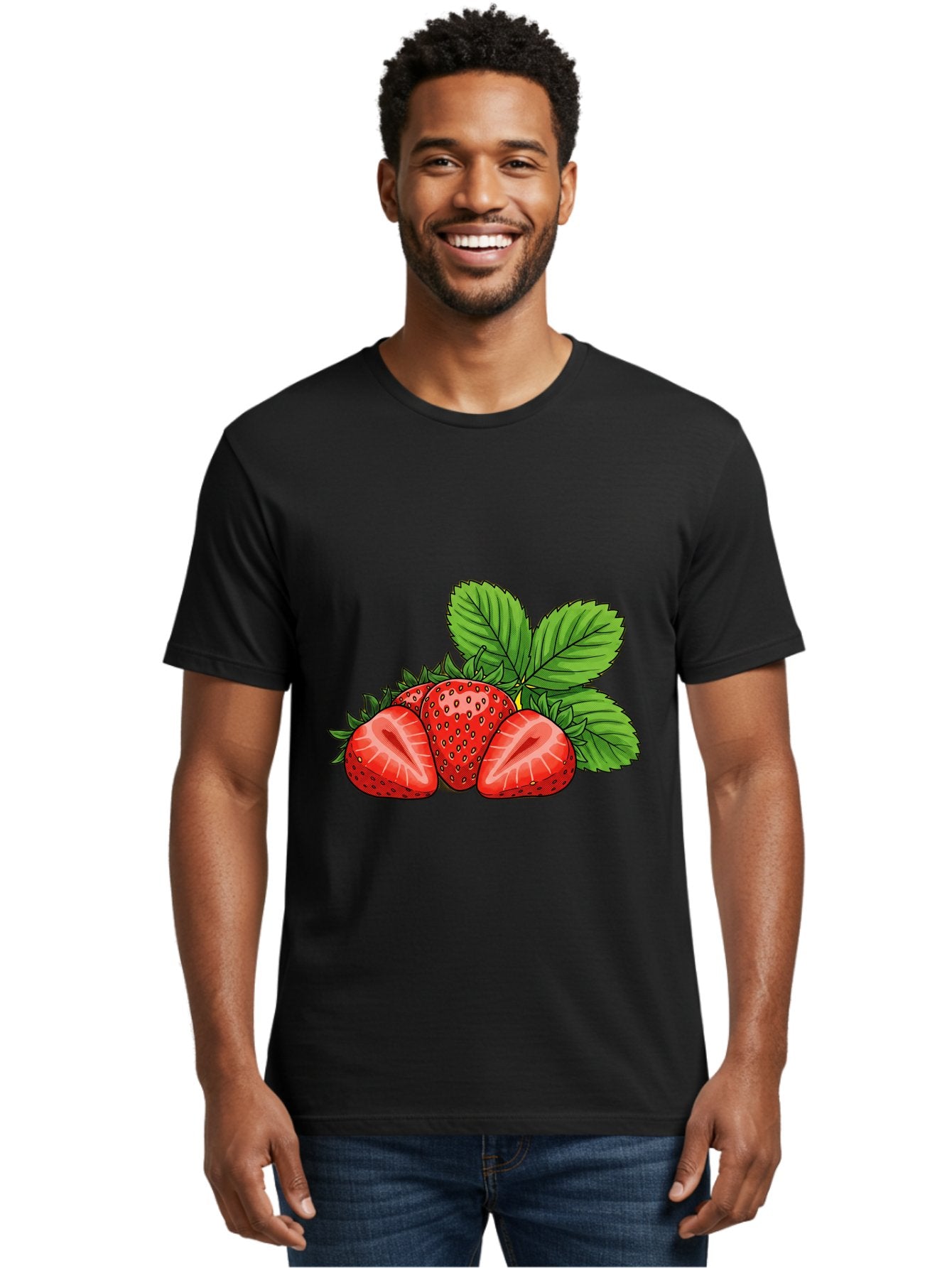 Strawberries-2 Men'S Graphic Tee, 100% Cotton, Comfortable Casual Summer Wear, Machine Washable, Strawberries With Leaves, Fresh Fruit, Vibrant Red Color, Organic Produce, Healthy Snack, Summer Fruits, Sweet Strawberries, Ripe Strawberries Bac457 21