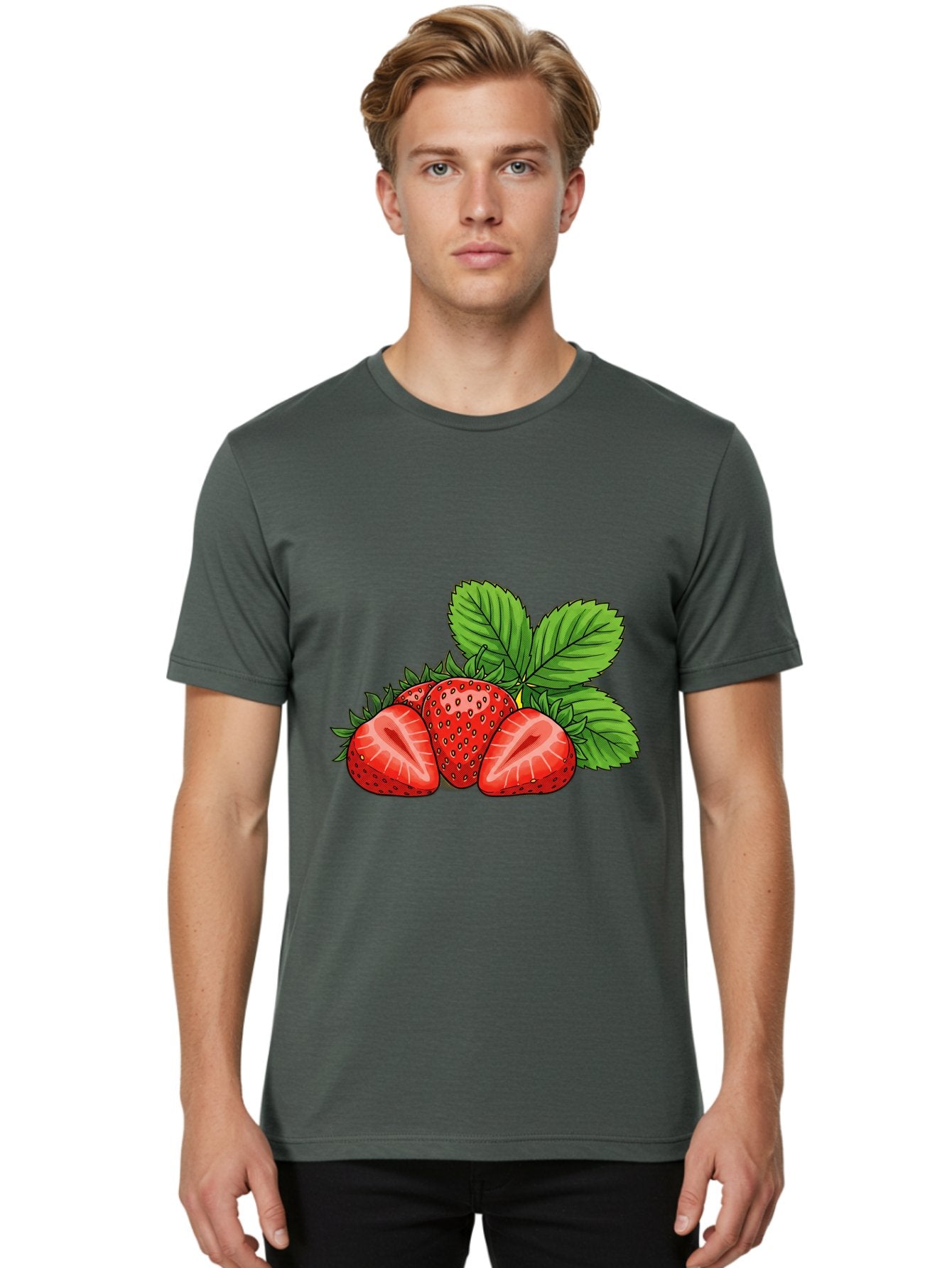 Strawberries-2 Men'S Graphic Tee, 100% Cotton, Comfortable Casual Summer Wear, Machine Washable, Strawberries With Leaves, Fresh Fruit, Vibrant Red Color, Organic Produce, Healthy Snack, Summer Fruits, Sweet Strawberries, Ripe Strawberries Bac457 26