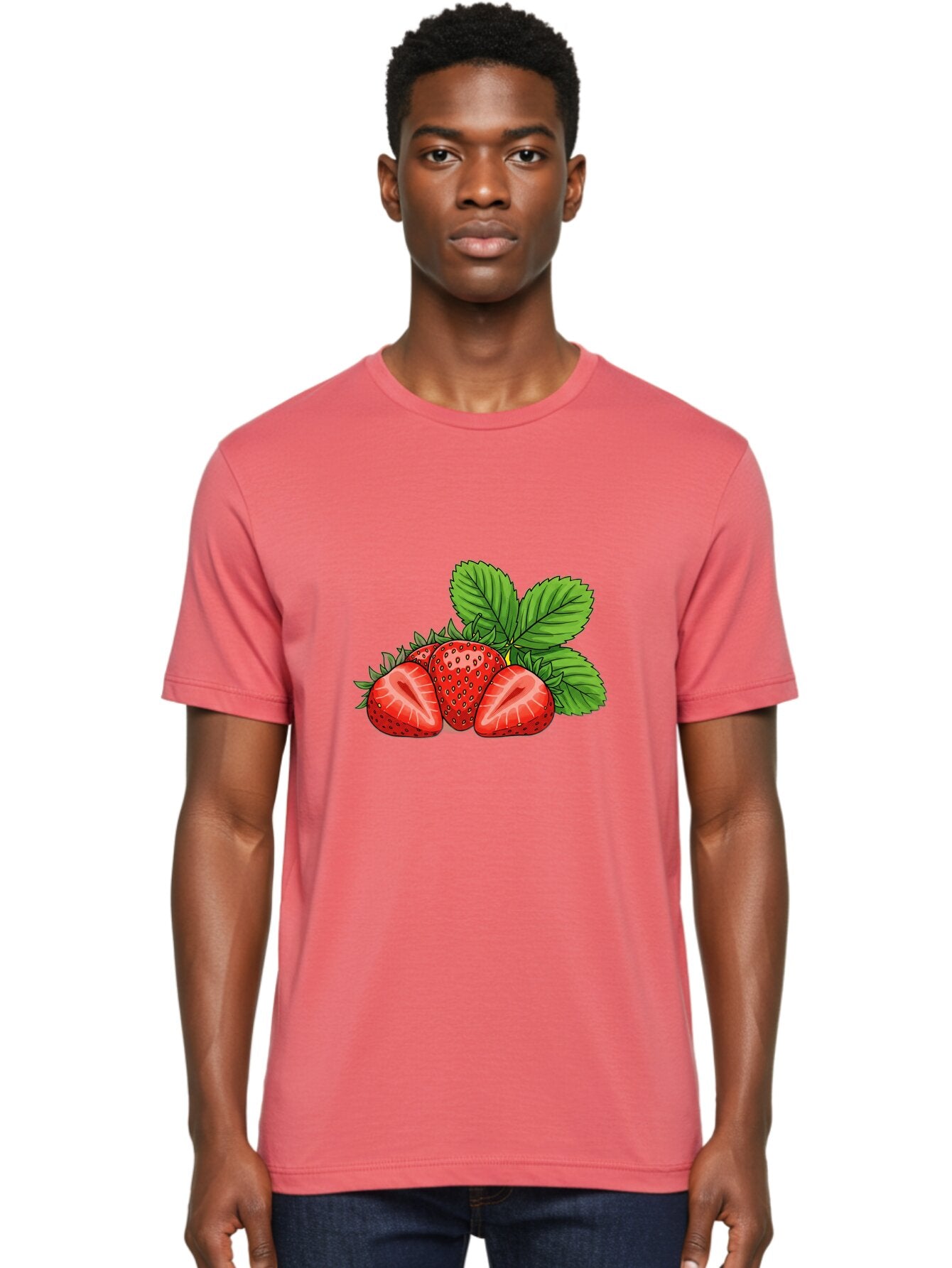 Strawberries-2 Men'S Graphic Tee, 100% Cotton, Comfortable Casual Summer Wear, Machine Washable, Strawberries With Leaves, Fresh Fruit, Vibrant Red Color, Organic Produce, Healthy Snack, Summer Fruits, Sweet Strawberries, Ripe Strawberries Bac457 30