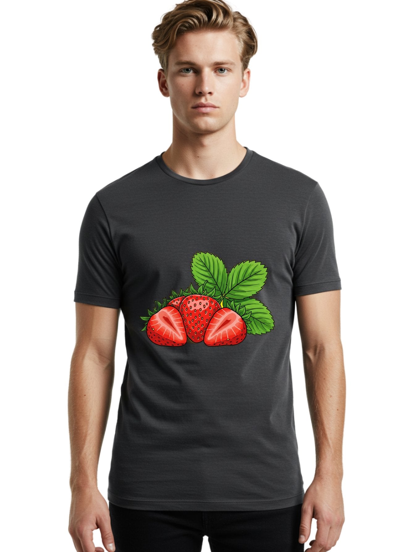 Strawberries-2 Men'S Graphic Tee, 100% Cotton, Comfortable Casual Summer Wear, Machine Washable, Strawberries With Leaves, Fresh Fruit, Vibrant Red Color, Organic Produce, Healthy Snack, Summer Fruits, Sweet Strawberries, Ripe Strawberries Bac457 29