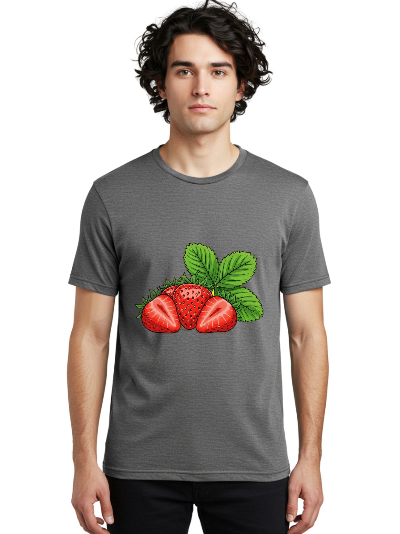 Strawberries-2 Men'S Graphic Tee, 100% Cotton, Comfortable Casual Summer Wear, Machine Washable, Strawberries With Leaves, Fresh Fruit, Vibrant Red Color, Organic Produce, Healthy Snack, Summer Fruits, Sweet Strawberries, Ripe Strawberries Bac457 24
