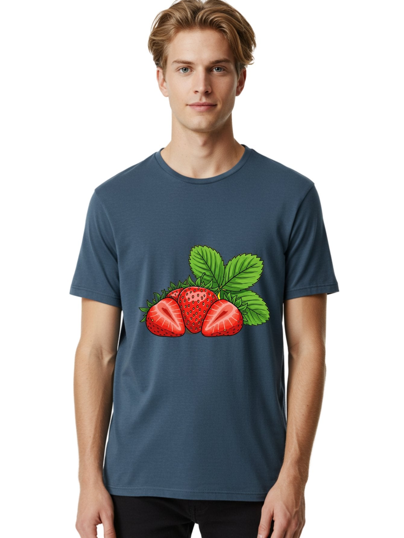 Strawberries-2 Men'S Graphic Tee, 100% Cotton, Comfortable Casual Summer Wear, Machine Washable, Strawberries With Leaves, Fresh Fruit, Vibrant Red Color, Organic Produce, Healthy Snack, Summer Fruits, Sweet Strawberries, Ripe Strawberries Bac457 27