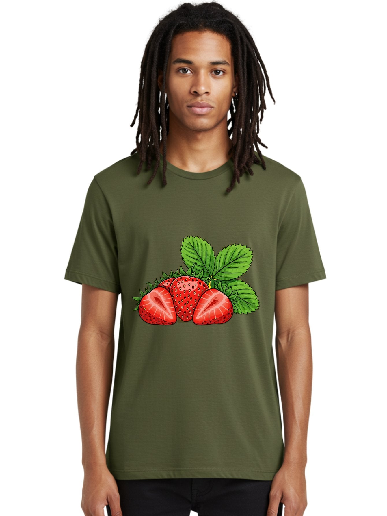 Strawberries-2 Men'S Graphic Tee, 100% Cotton, Comfortable Casual Summer Wear, Machine Washable, Strawberries With Leaves, Fresh Fruit, Vibrant Red Color, Organic Produce, Healthy Snack, Summer Fruits, Sweet Strawberries, Ripe Strawberries Bac457 20