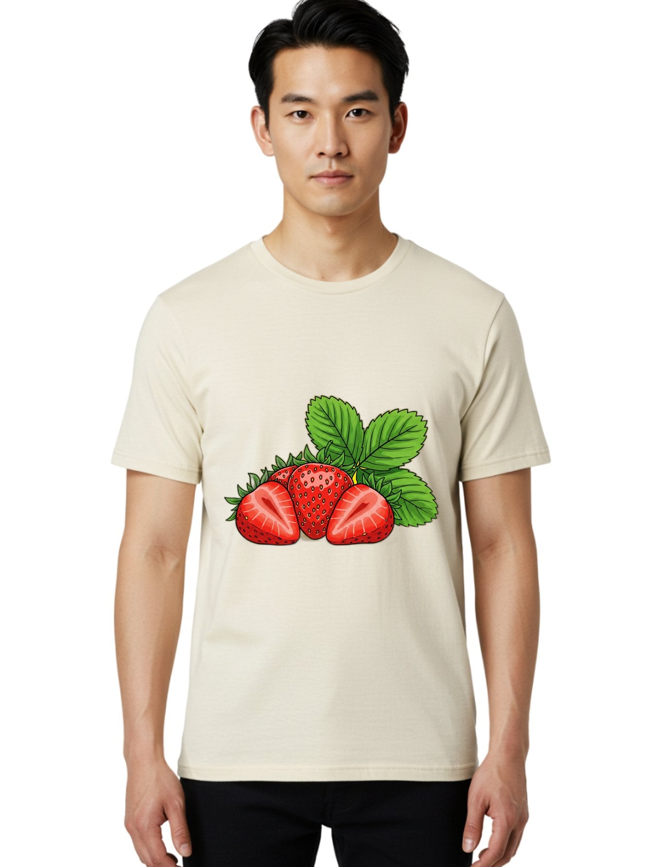 Strawberries-2 Men'S Graphic Tee, 100% Cotton, Comfortable Casual Summer Wear, Machine Washable, Strawberries With Leaves, Fresh Fruit, Vibrant Red Color, Organic Produce, Healthy Snack, Summer Fruits, Sweet Strawberries, Ripe Strawberries Bac457 25