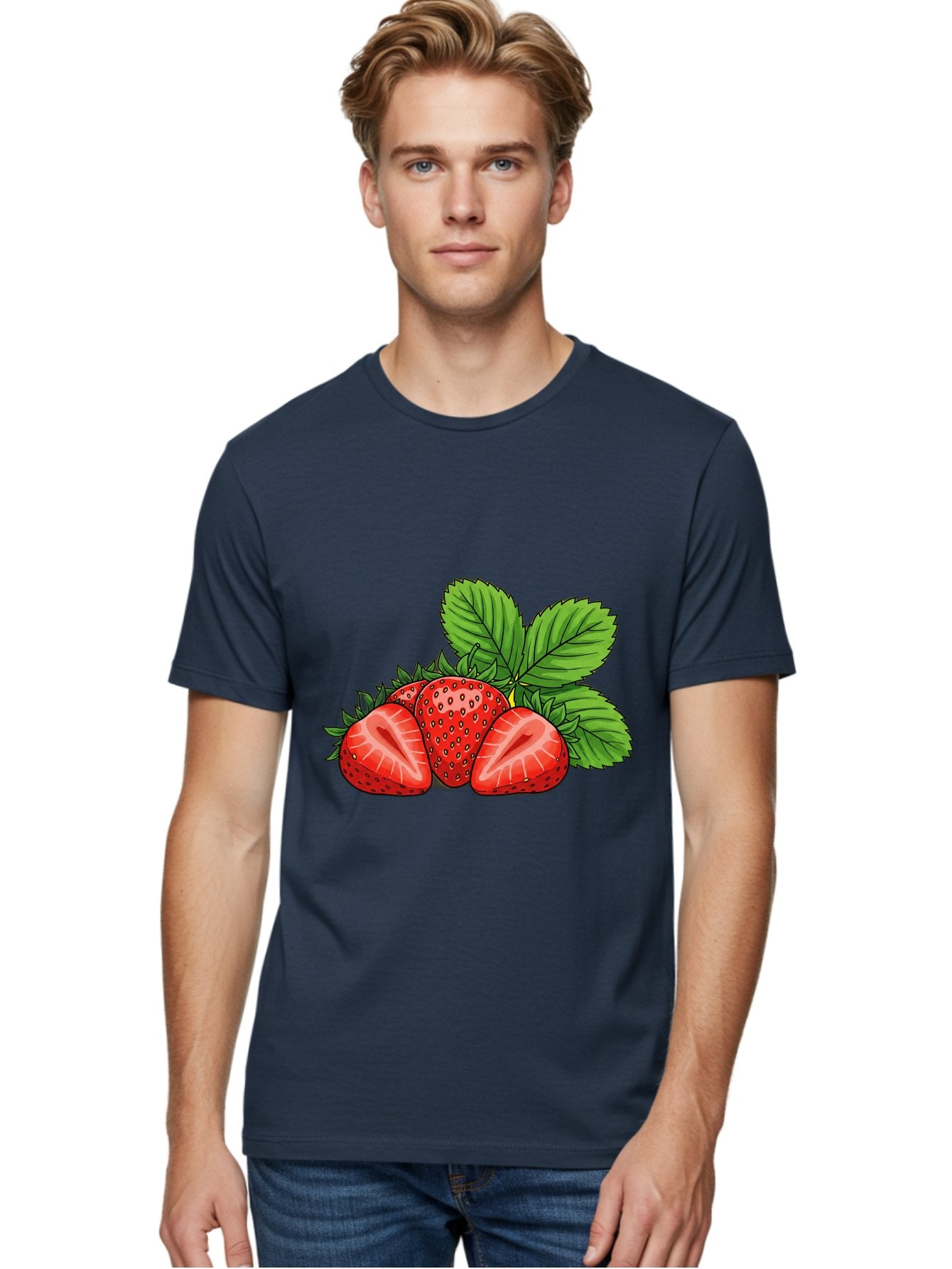 Strawberries-2 Men'S Graphic Tee, 100% Cotton, Comfortable Casual Summer Wear, Machine Washable, Strawberries With Leaves, Fresh Fruit, Vibrant Red Color, Organic Produce, Healthy Snack, Summer Fruits, Sweet Strawberries, Ripe Strawberries Bac457 28