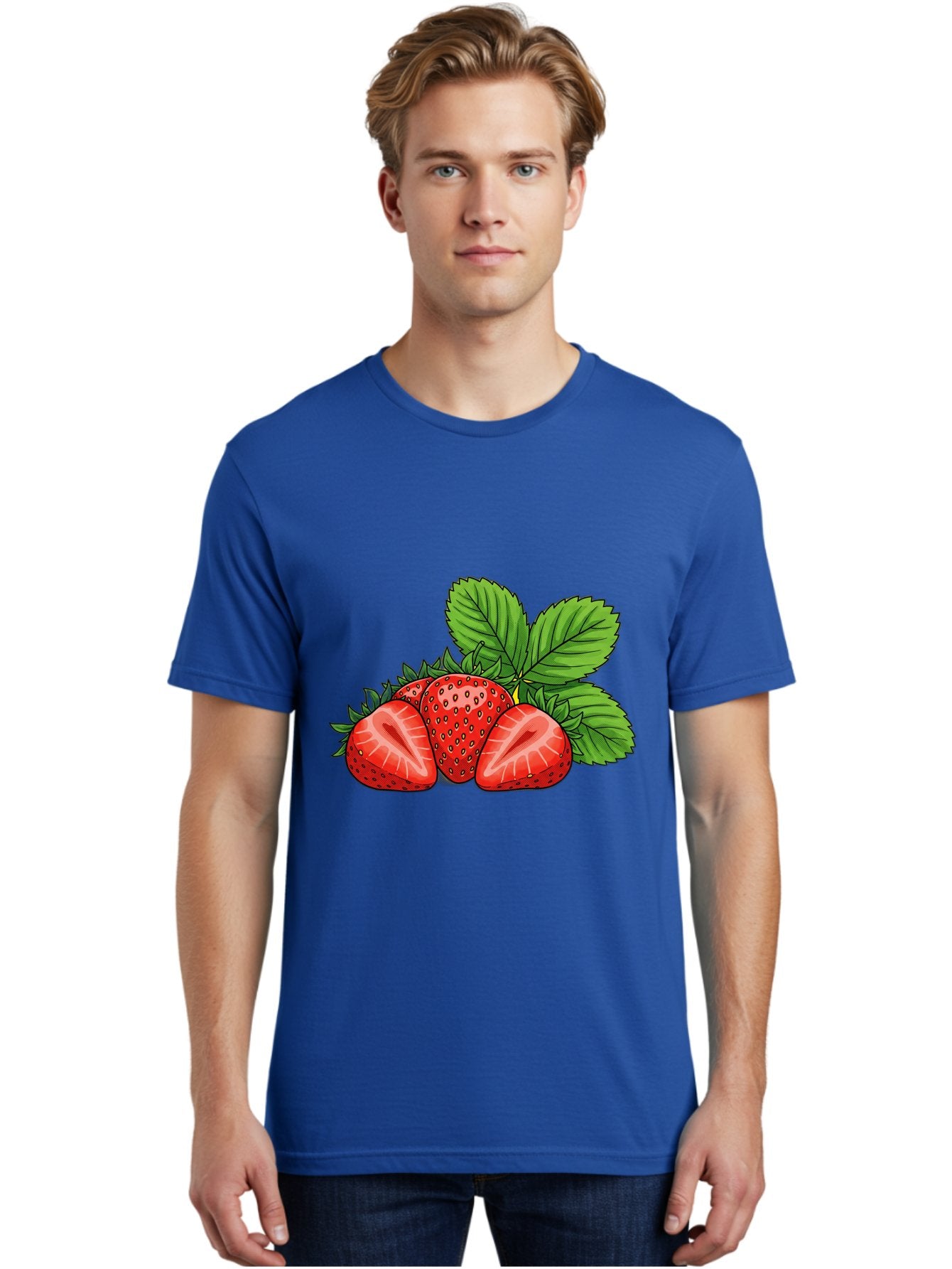 Strawberries-2 Men'S Graphic Tee, 100% Cotton, Comfortable Casual Summer Wear, Machine Washable, Strawberries With Leaves, Fresh Fruit, Vibrant Red Color, Organic Produce, Healthy Snack, Summer Fruits, Sweet Strawberries, Ripe Strawberries Bac457 18