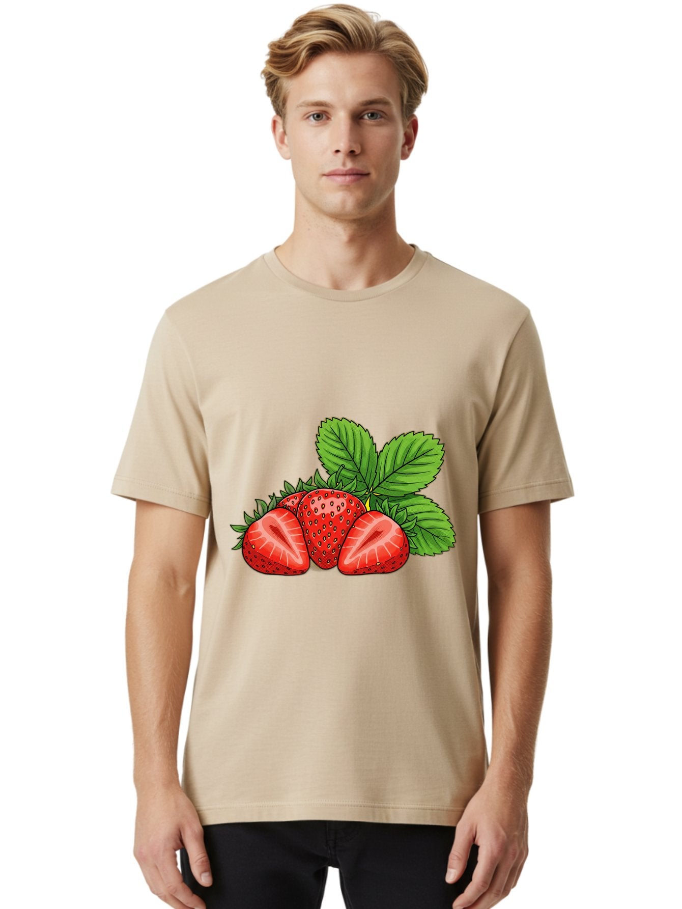 Strawberries-2 Men'S Graphic Tee, 100% Cotton, Comfortable Casual Summer Wear, Machine Washable, Strawberries With Leaves, Fresh Fruit, Vibrant Red Color, Organic Produce, Healthy Snack, Summer Fruits, Sweet Strawberries, Ripe Strawberries Bac457 23