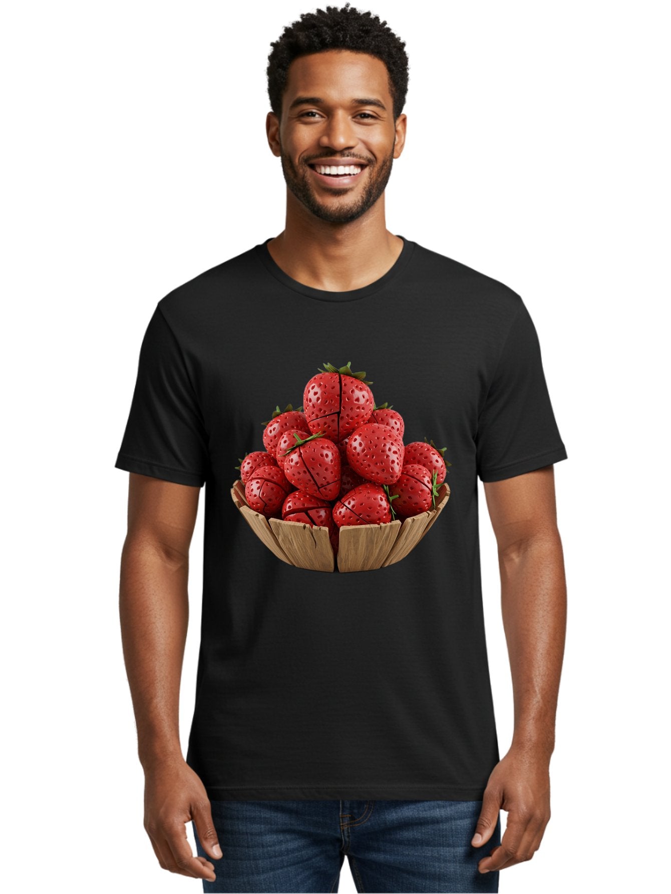 Strawberries-3 Men'S Graphic Tee, 100% Cotton, Comfortable Casual Summer Wear, Machine Washable, Fresh Strawberries, Ripe Fruit, Sweet Treats, Healthy Snack, Red Berries, Green Leaves, Eco-Friendly Packaging, Paper Bowl, Cut Strawberries, Bac458 23