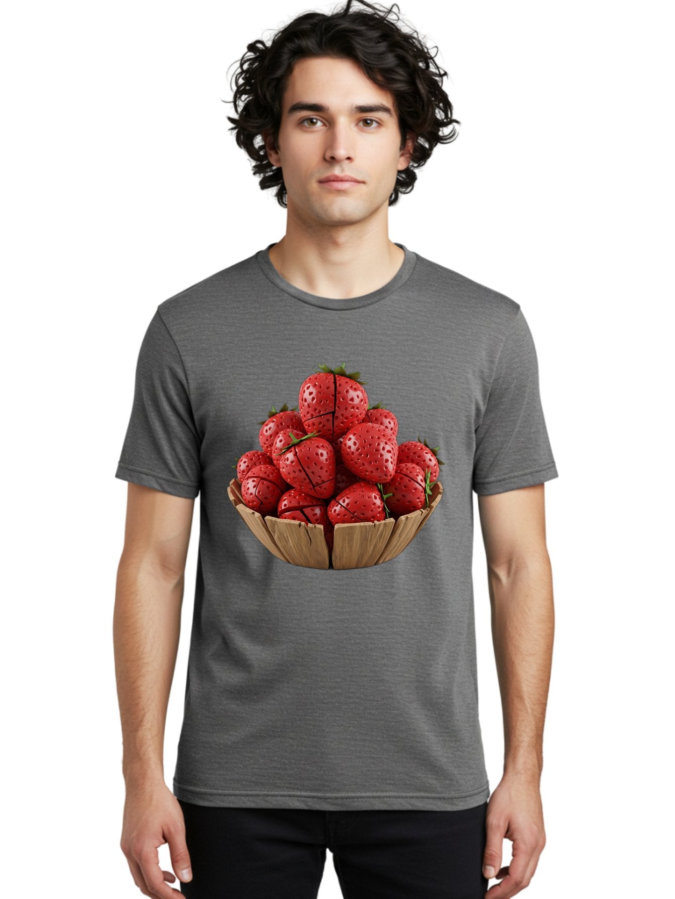 Strawberries-3 Men'S Graphic Tee, 100% Cotton, Comfortable Casual Summer Wear, Machine Washable, Fresh Strawberries, Ripe Fruit, Sweet Treats, Healthy Snack, Red Berries, Green Leaves, Eco-Friendly Packaging, Paper Bowl, Cut Strawberries, Bac458 19