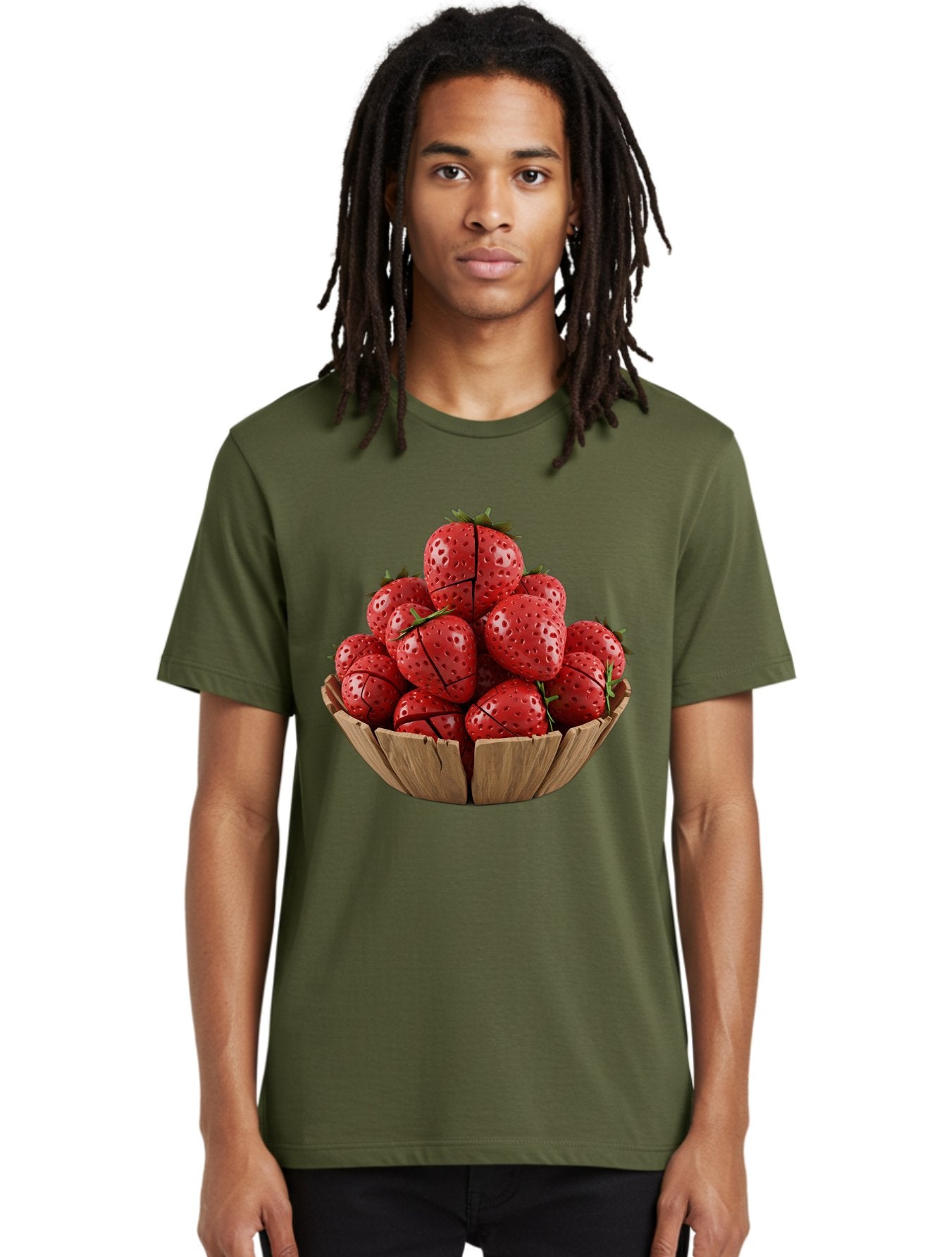 Strawberries-3 Men'S Graphic Tee, 100% Cotton, Comfortable Casual Summer Wear, Machine Washable, Fresh Strawberries, Ripe Fruit, Sweet Treats, Healthy Snack, Red Berries, Green Leaves, Eco-Friendly Packaging, Paper Bowl, Cut Strawberries, Bac458 20