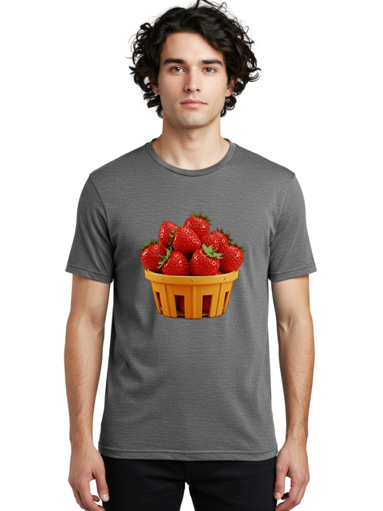 Strawberries-In-A-Yellow-Basket Men'S Graphic Tee, 100% Cotton, Comfortable Casual Summer Wear, Machine Washable, Basket Of Strawberries, Fresh Strawberries, Ripe Strawberries, Summer Fruits, Healthy Snack, Vibrant Red Strawberries, Bac459 27