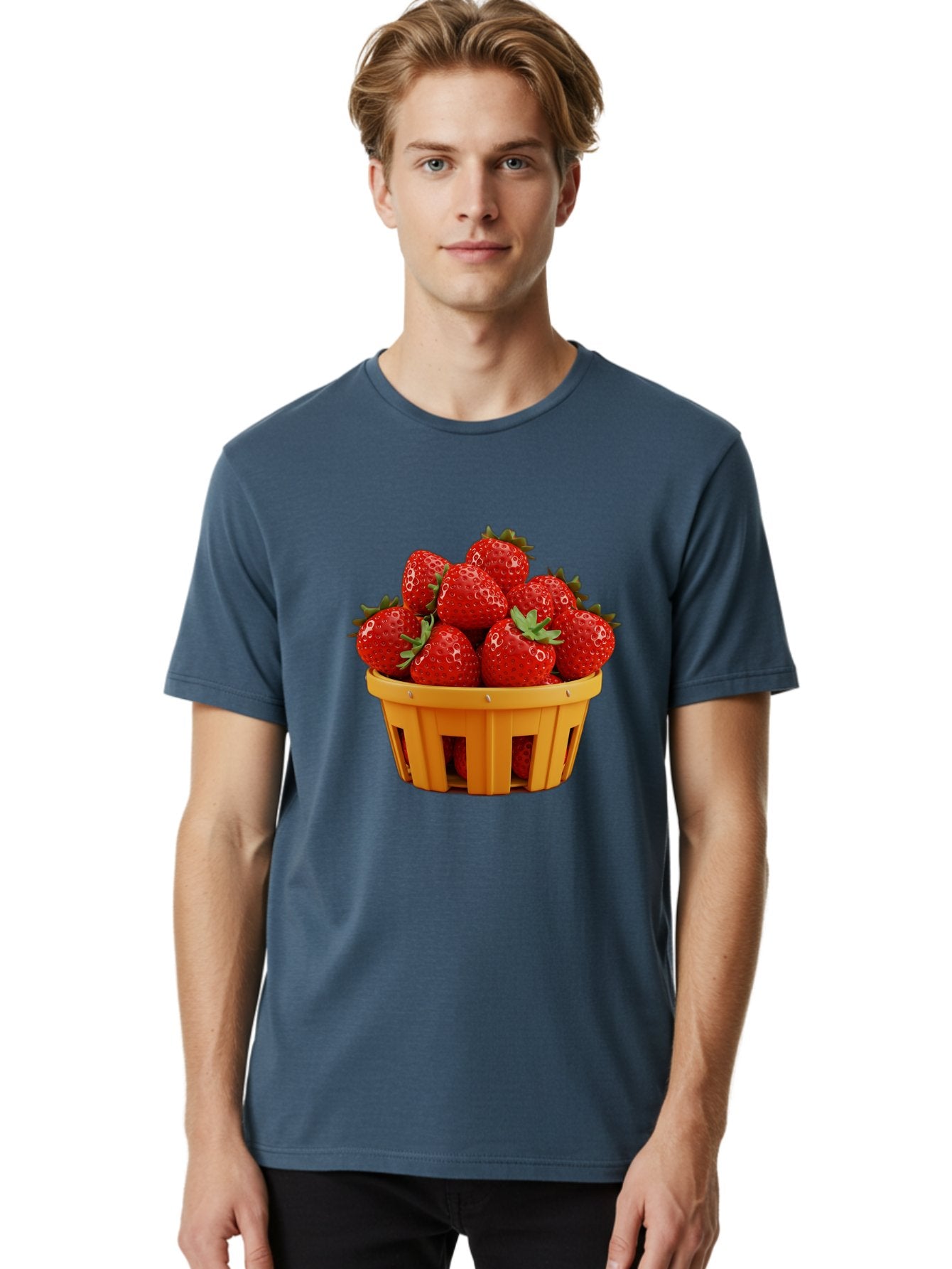 Strawberries-In-A-Yellow-Basket Men'S Graphic Tee, 100% Cotton, Comfortable Casual Summer Wear, Machine Washable, Basket Of Strawberries, Fresh Strawberries, Ripe Strawberries, Summer Fruits, Healthy Snack, Vibrant Red Strawberries, Bac459 20