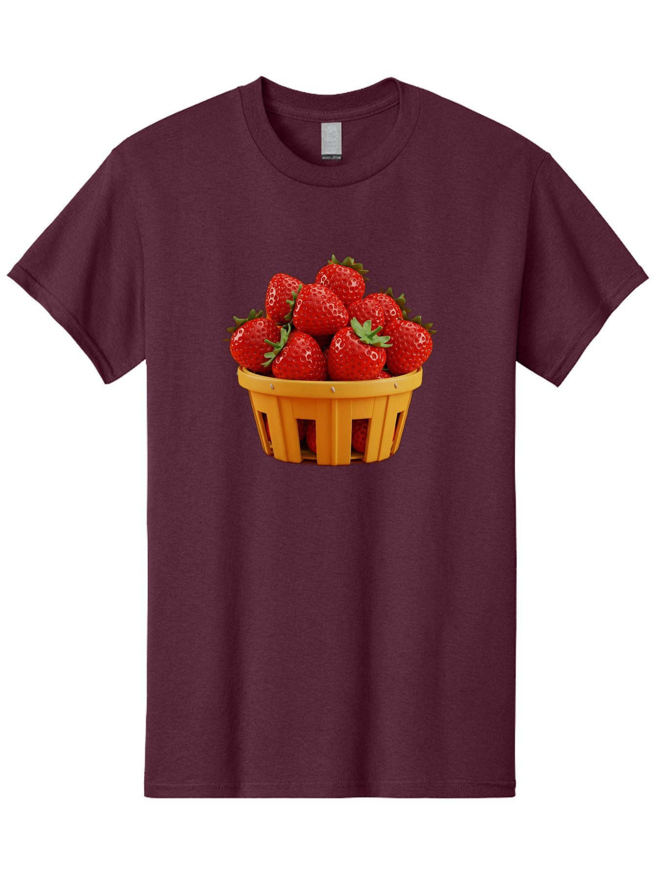 Strawberries-In-A-Yellow-Basket Men'S Graphic Tee, 100% Cotton, Comfortable Casual Summer Wear, Machine Washable, Basket Of Strawberries, Fresh Strawberries, Ripe Strawberries, Summer Fruits, Healthy Snack, Vibrant Red Strawberries, Bac459