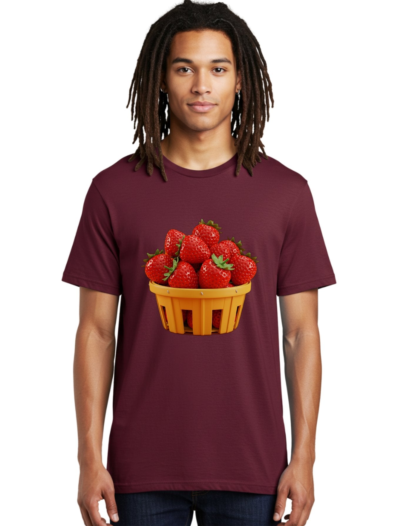 Strawberries-In-A-Yellow-Basket Men'S Graphic Tee, 100% Cotton, Comfortable Casual Summer Wear, Machine Washable, Basket Of Strawberries, Fresh Strawberries, Ripe Strawberries, Summer Fruits, Healthy Snack, Vibrant Red Strawberries, Bac459 21