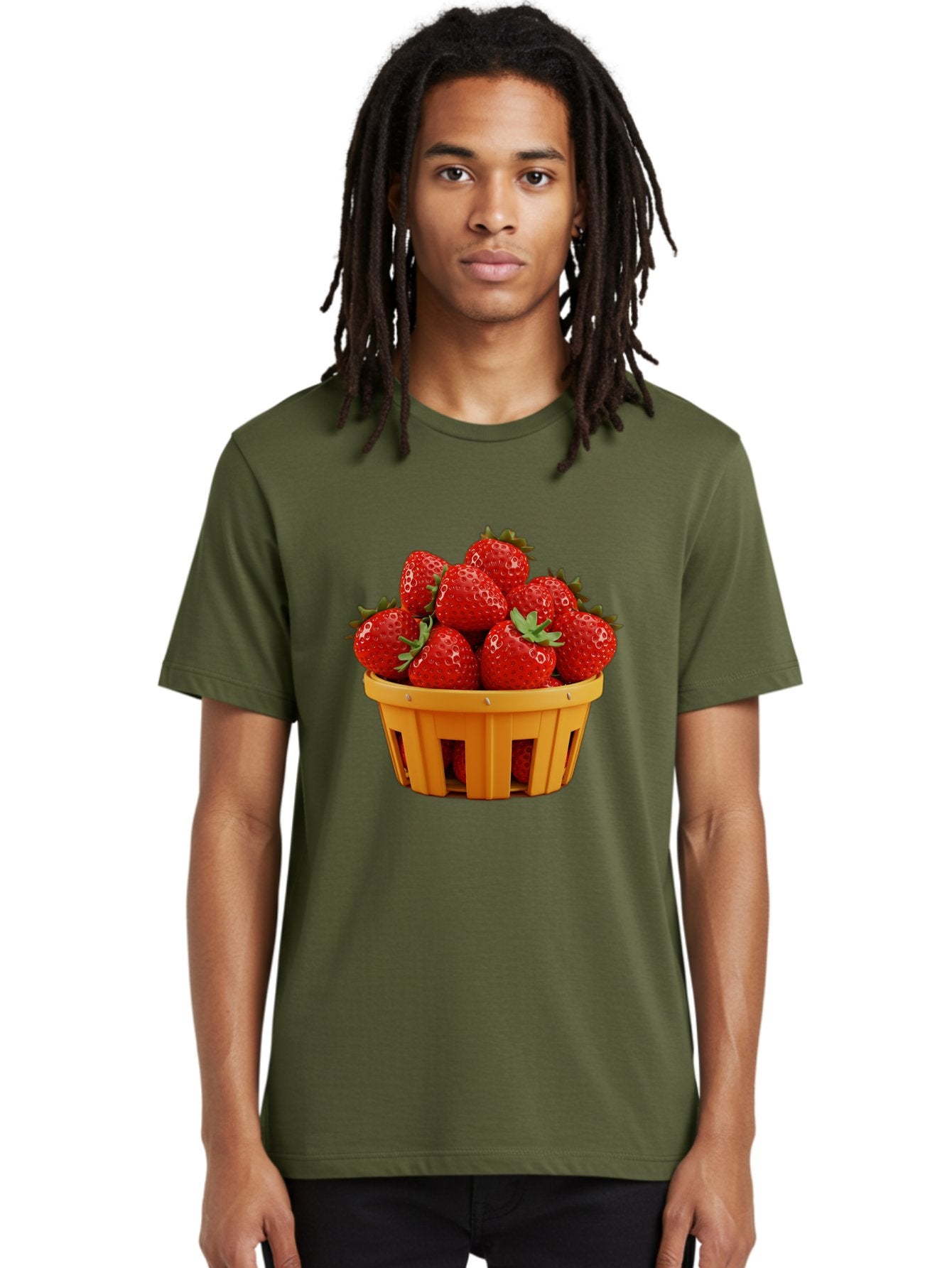 Strawberries-In-A-Yellow-Basket Men'S Graphic Tee, 100% Cotton, Comfortable Casual Summer Wear, Machine Washable, Basket Of Strawberries, Fresh Strawberries, Ripe Strawberries, Summer Fruits, Healthy Snack, Vibrant Red Strawberries, Bac459 23