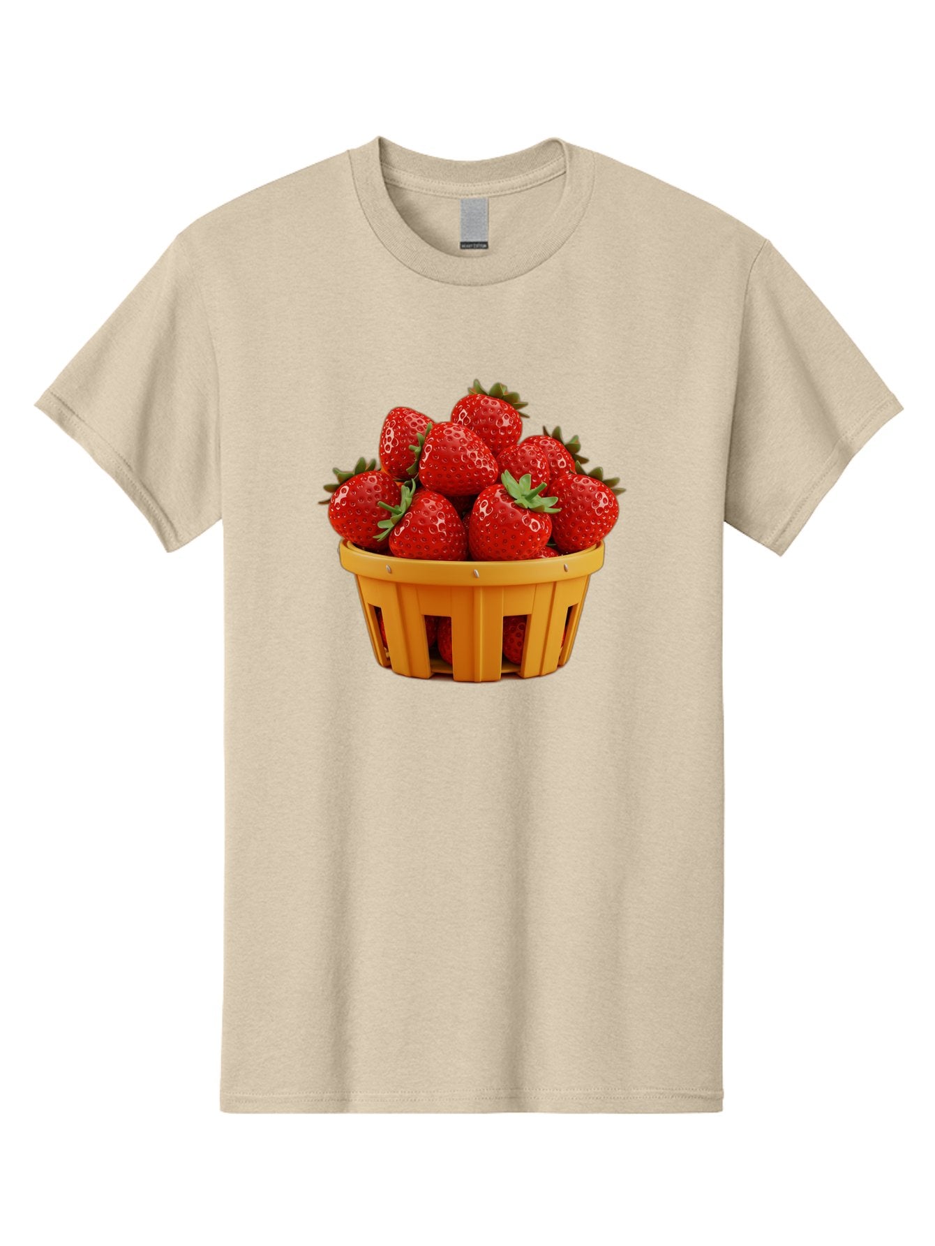 Strawberries-In-A-Yellow-Basket Men'S Graphic Tee, 100% Cotton, Comfortable Casual Summer Wear, Machine Washable, Basket Of Strawberries, Fresh Strawberries, Ripe Strawberries, Summer Fruits, Healthy Snack, Vibrant Red Strawberries, Bac459 3
