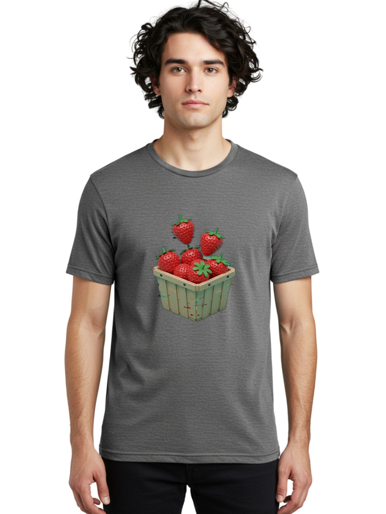 Strawberries-In-Basket Men'S Graphic Tee, 100% Cotton, Comfortable Casual Summer Wear, Machine Washable, Strawberries In Wooden Basket, Fresh Strawberries, Ripe Fruits, Healthy Snack, Basket Full Of Strawberries, Sweet Treats, Summer Fruits Bac460 17