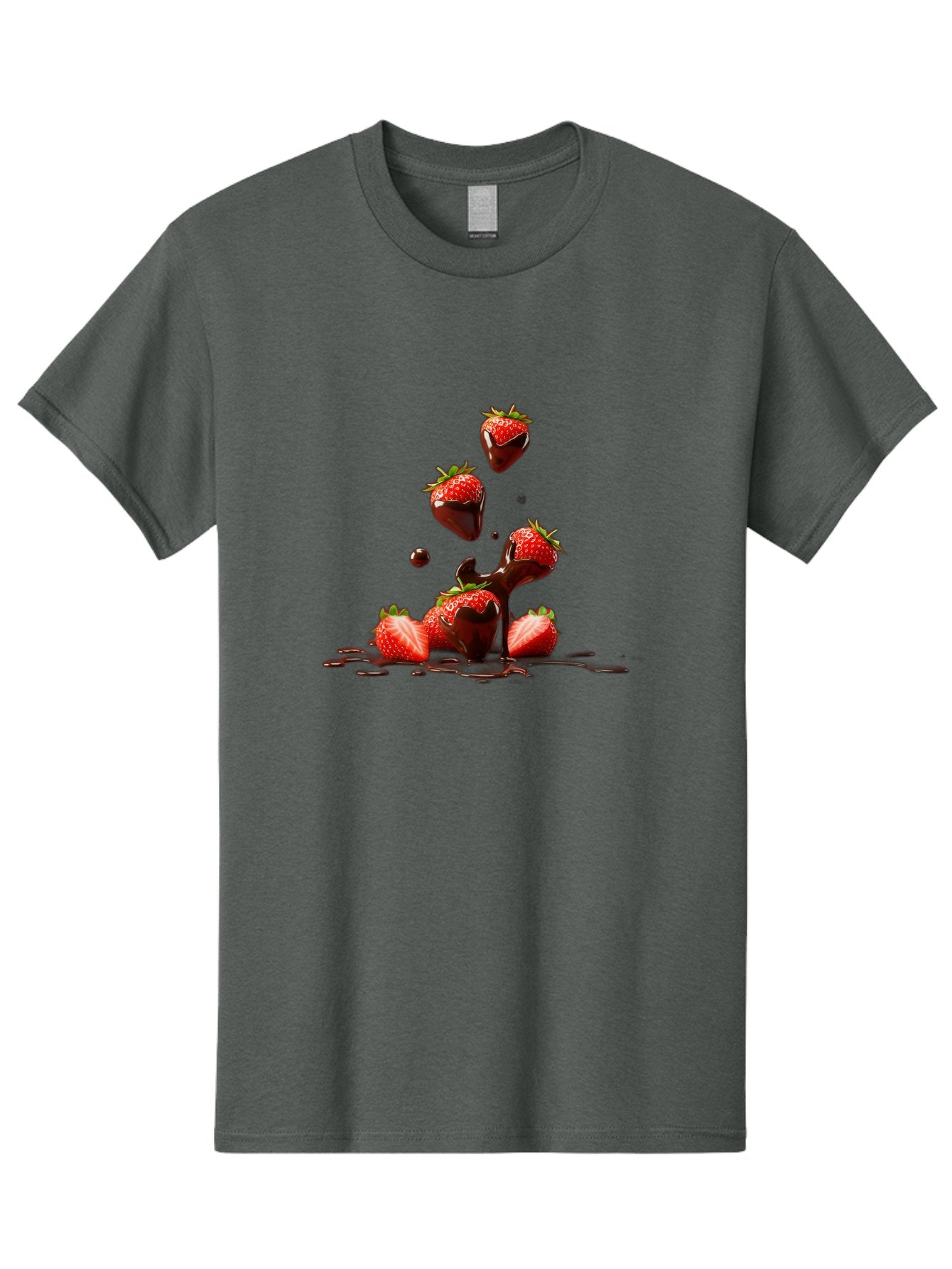Strawberries-With-Chocolate Men'S Graphic Tee, 100% Cotton, Comfortable Casual Summer Wear, Machine Washable, Strawberries, Chocolate Sauce, Fresh Fruit, Dessert, Sweet Treats, Indulgent Delights, Ripe Strawberries, Chocolatey Goodness, Bac461 3
