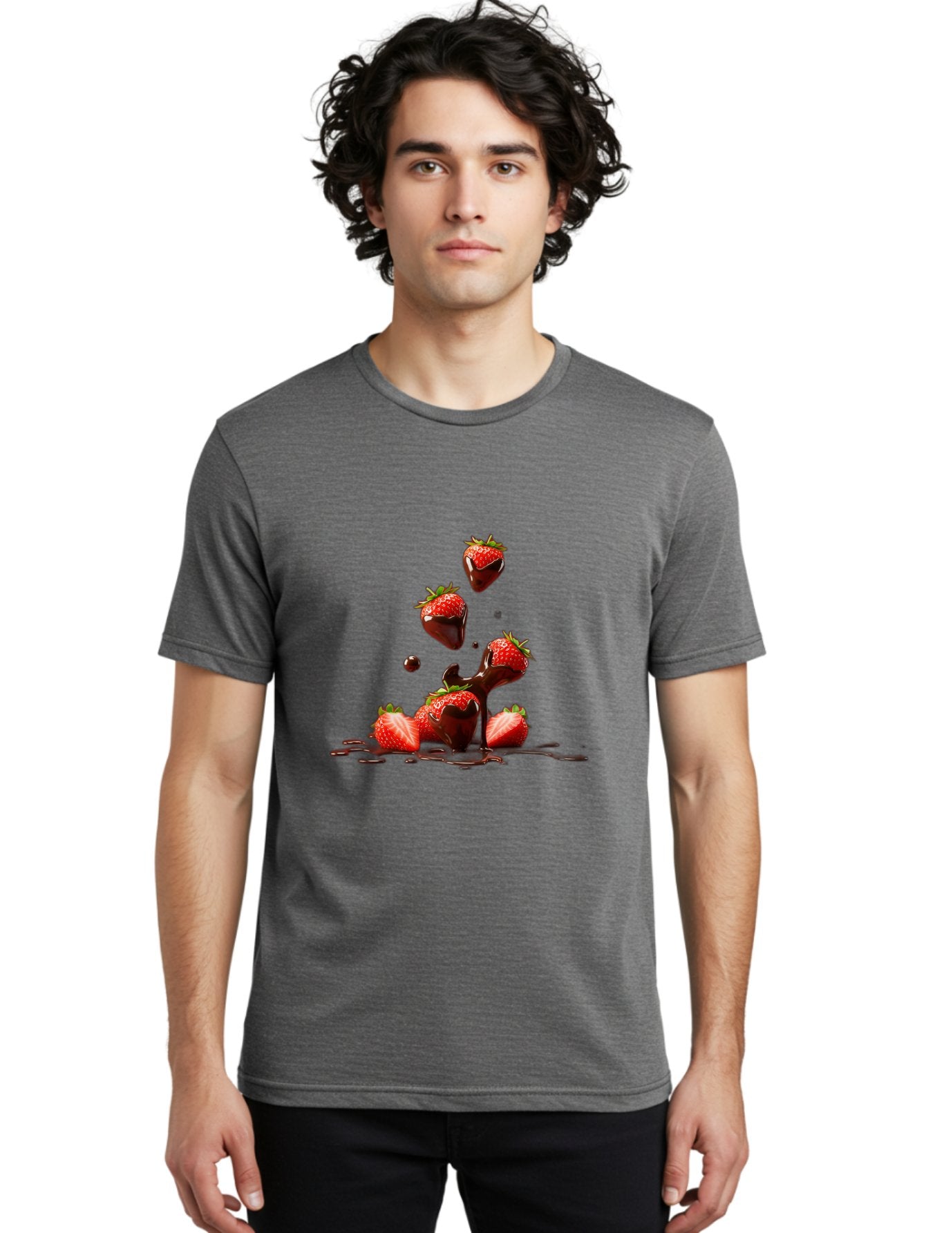 Strawberries-With-Chocolate Men'S Graphic Tee, 100% Cotton, Comfortable Casual Summer Wear, Machine Washable, Strawberries, Chocolate Sauce, Fresh Fruit, Dessert, Sweet Treats, Indulgent Delights, Ripe Strawberries, Chocolatey Goodness, Bac461 26