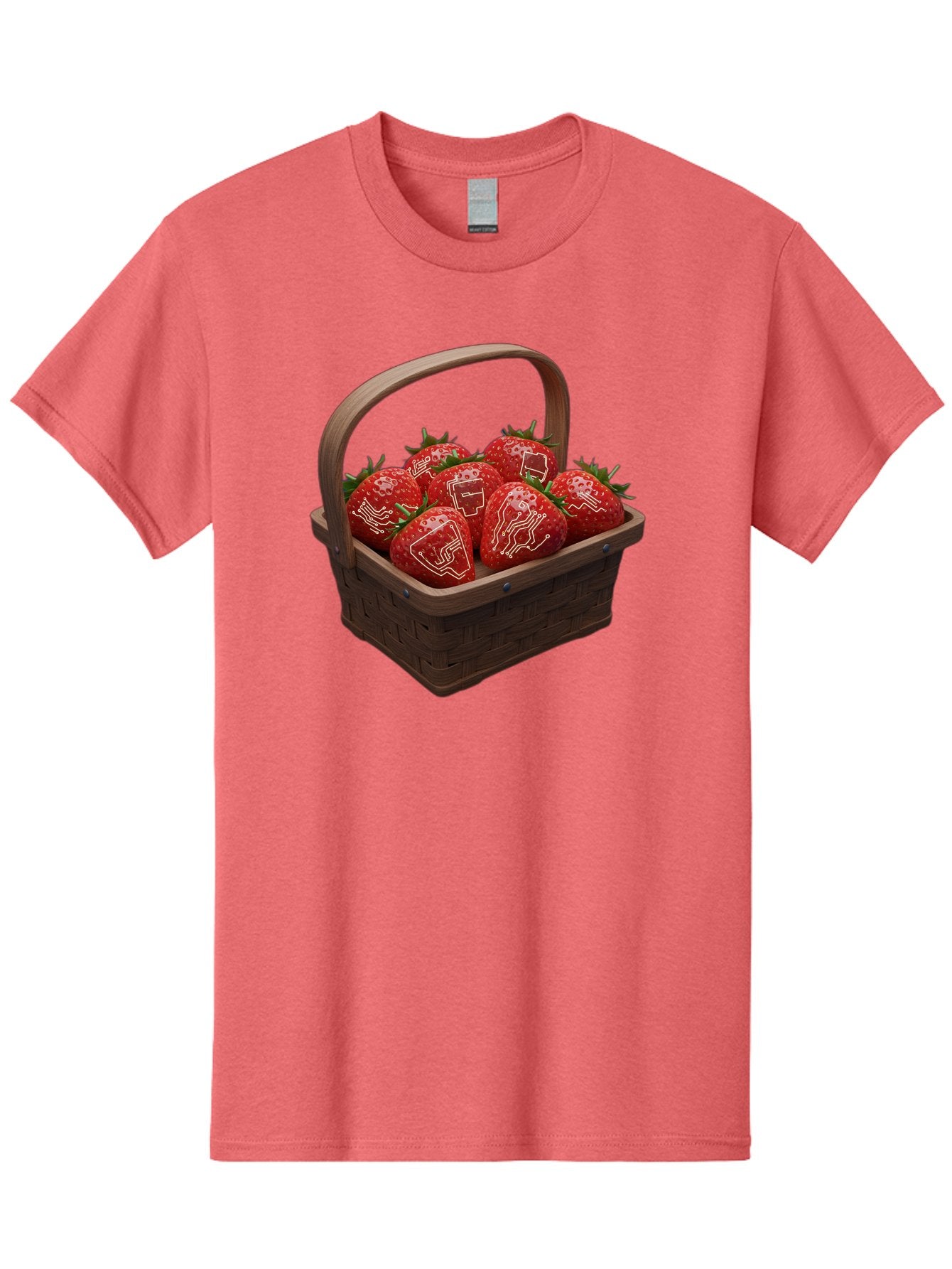 Strawberries-With-Robot-Faces Men'S Graphic Tee, 100% Cotton, Comfortable Casual Summer Wear, Machine Washable, Strawberries With Diagrams, Technical Drawings On Fruit, Wooden Basket, Fresh Strawberries, Technical Illustrations, Bac462 9
