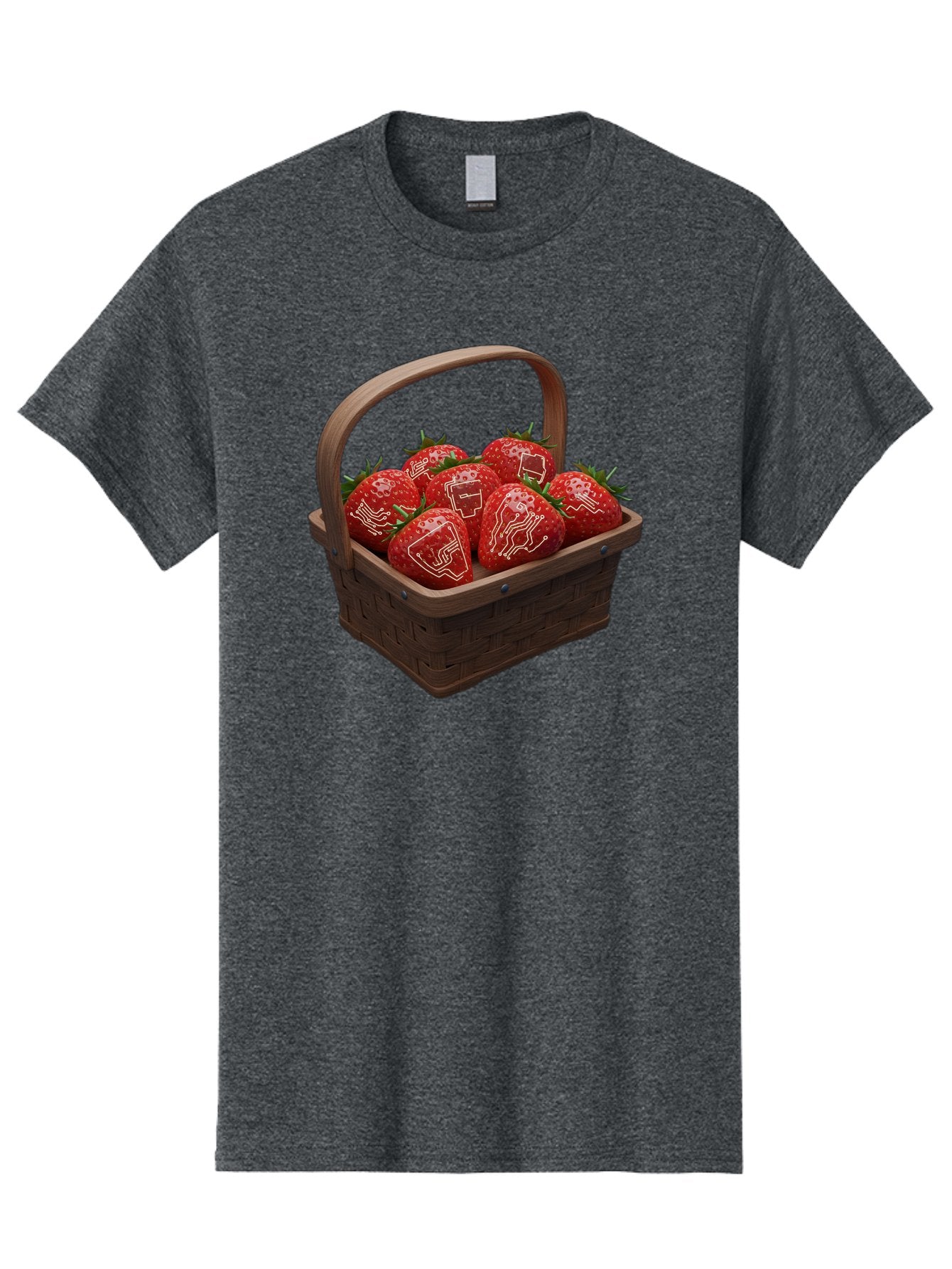 Strawberries-With-Robot-Faces Men'S Graphic Tee, 100% Cotton, Comfortable Casual Summer Wear, Machine Washable, Strawberries With Diagrams, Technical Drawings On Fruit, Wooden Basket, Fresh Strawberries, Technical Illustrations, Bac462 4