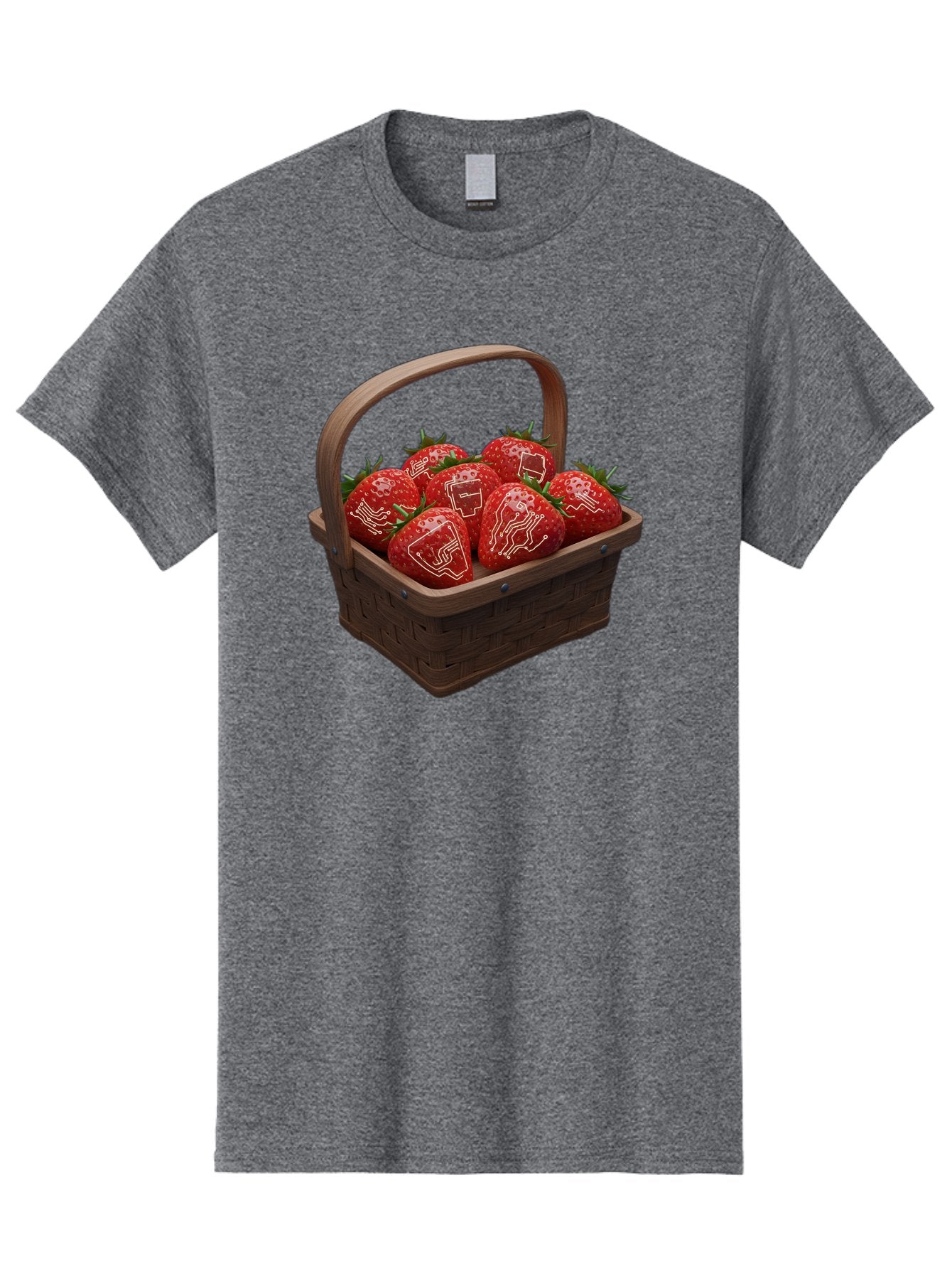 Strawberries-With-Robot-Faces Men'S Graphic Tee, 100% Cotton, Comfortable Casual Summer Wear, Machine Washable, Strawberries With Diagrams, Technical Drawings On Fruit, Wooden Basket, Fresh Strawberries, Technical Illustrations, Bac462 5