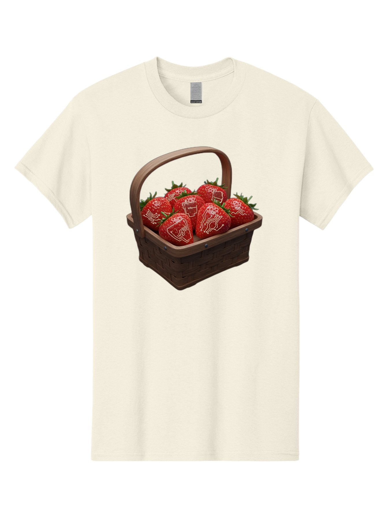 Strawberries-With-Robot-Faces Men'S Graphic Tee, 100% Cotton, Comfortable Casual Summer Wear, Machine Washable, Strawberries With Diagrams, Technical Drawings On Fruit, Wooden Basket, Fresh Strawberries, Technical Illustrations, Bac462 14
