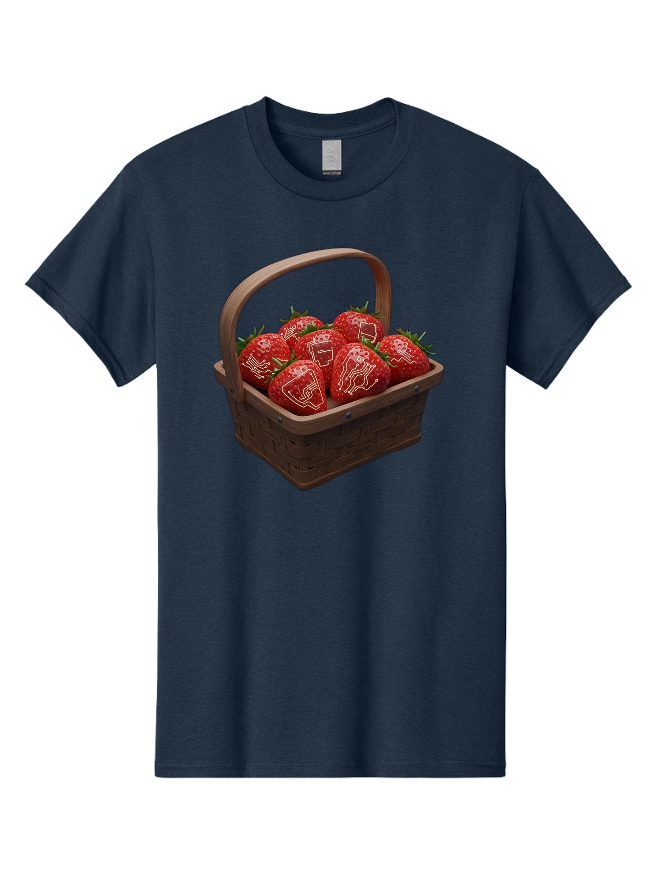 Strawberries-With-Robot-Faces Men'S Graphic Tee, 100% Cotton, Comfortable Casual Summer Wear, Machine Washable, Strawberries With Diagrams, Technical Drawings On Fruit, Wooden Basket, Fresh Strawberries, Technical Illustrations, Bac462 6