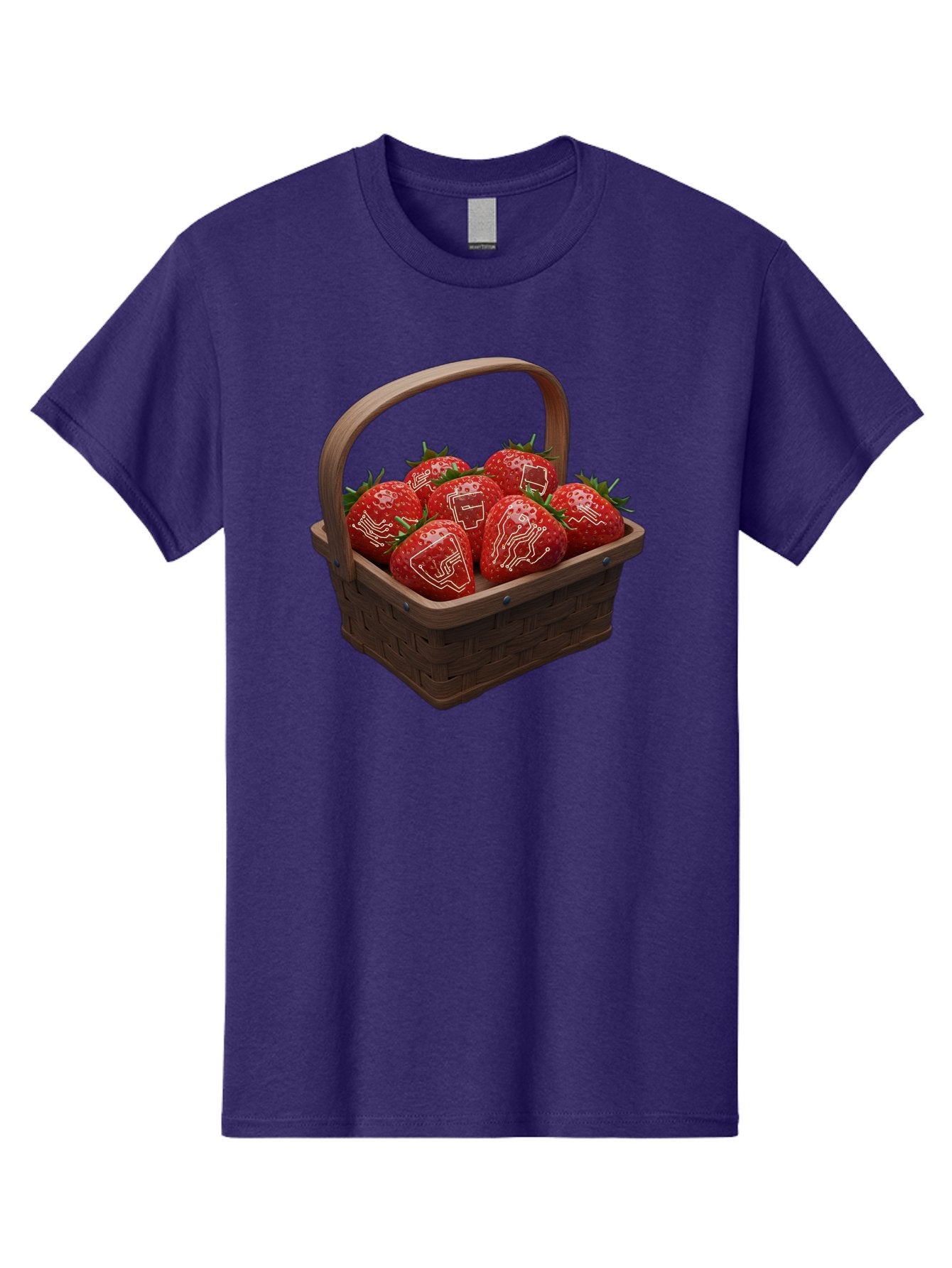 Strawberries-With-Robot-Faces Men'S Graphic Tee, 100% Cotton, Comfortable Casual Summer Wear, Machine Washable, Strawberries With Diagrams, Technical Drawings On Fruit, Wooden Basket, Fresh Strawberries, Technical Illustrations, Bac462 12
