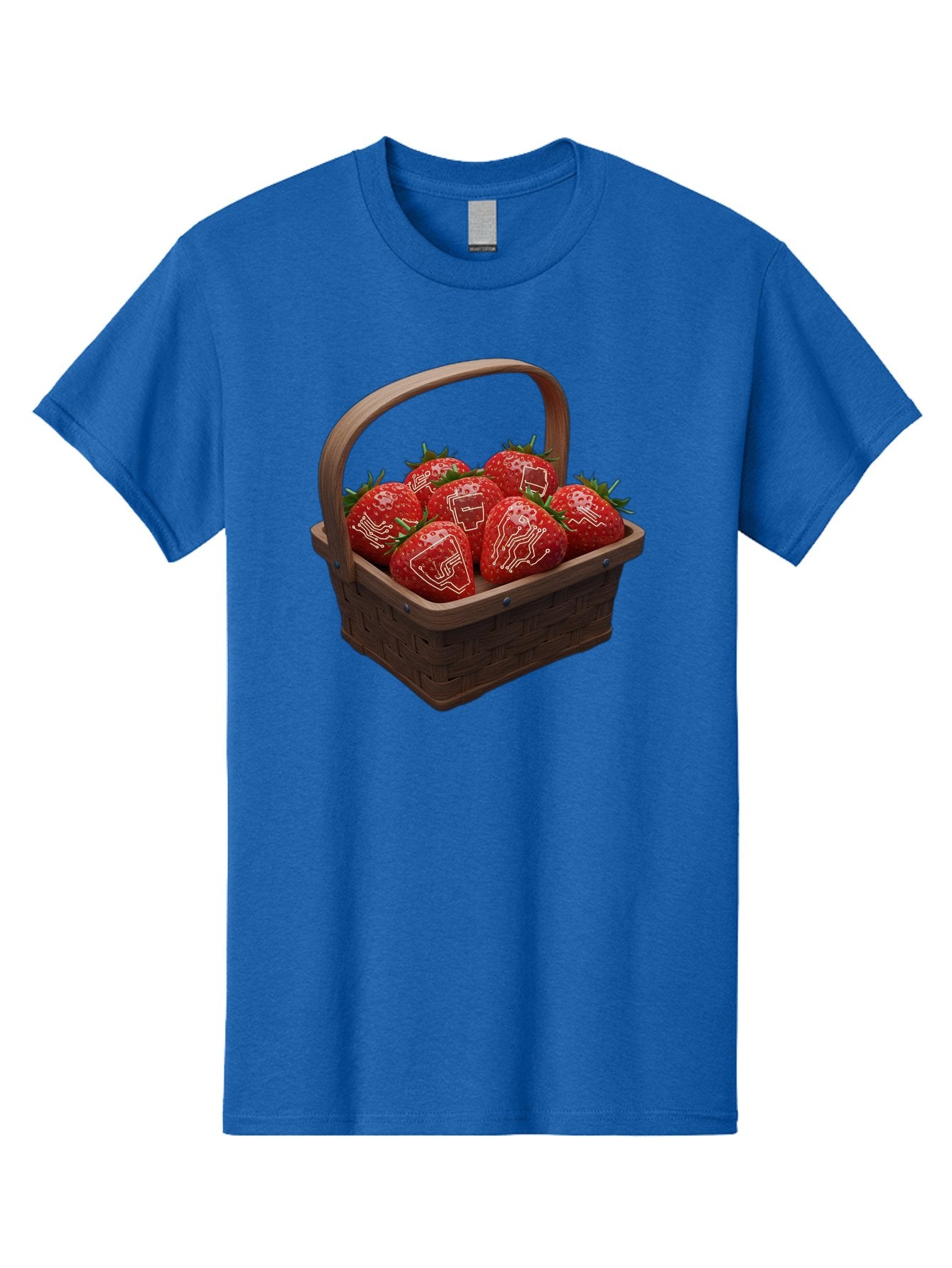 Strawberries-With-Robot-Faces Men'S Graphic Tee, 100% Cotton, Comfortable Casual Summer Wear, Machine Washable, Strawberries With Diagrams, Technical Drawings On Fruit, Wooden Basket, Fresh Strawberries, Technical Illustrations, Bac462 8