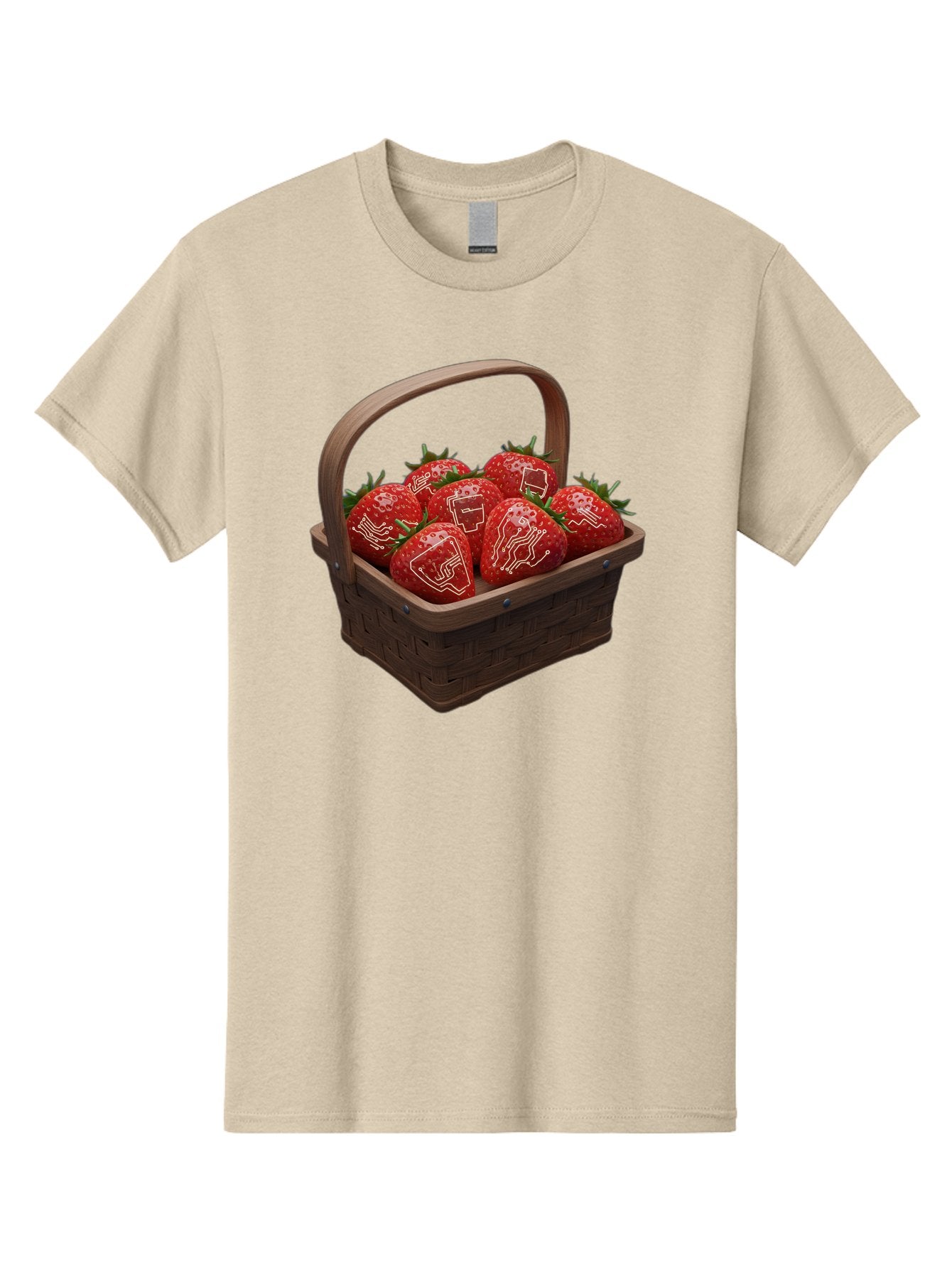 Strawberries-With-Robot-Faces Men'S Graphic Tee, 100% Cotton, Comfortable Casual Summer Wear, Machine Washable, Strawberries With Diagrams, Technical Drawings On Fruit, Wooden Basket, Fresh Strawberries, Technical Illustrations, Bac462 7