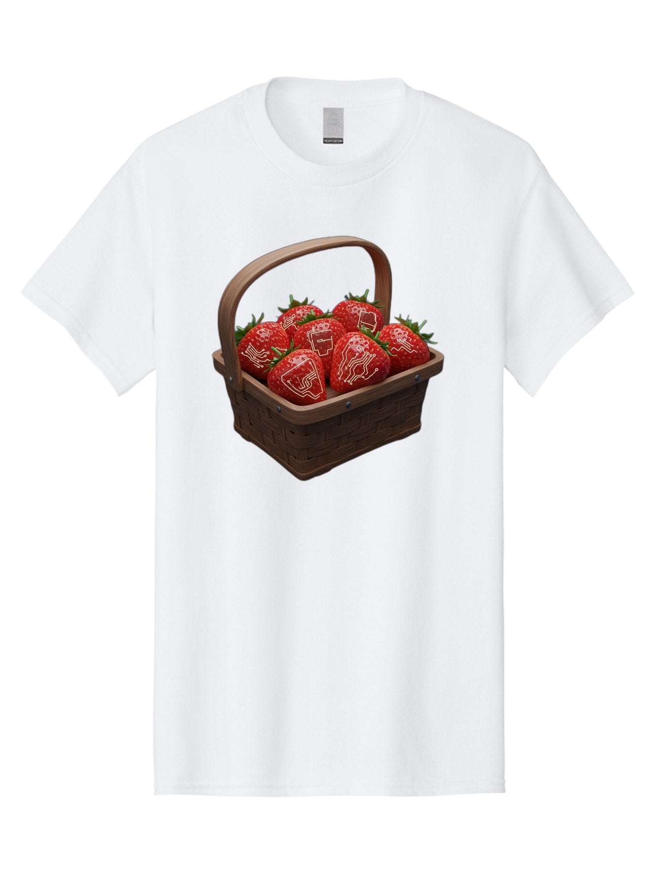Strawberries-With-Robot-Faces Men'S Graphic Tee, 100% Cotton, Comfortable Casual Summer Wear, Machine Washable, Strawberries With Diagrams, Technical Drawings On Fruit, Wooden Basket, Fresh Strawberries, Technical Illustrations, Bac462 3