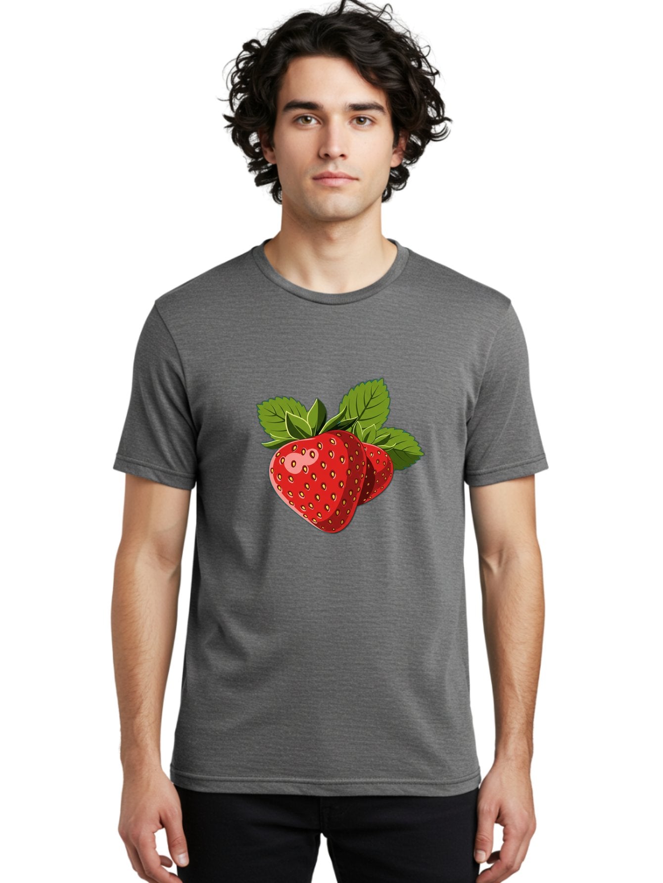Strawberries Men'S Graphic Tee, 100% Cotton, Comfortable Casual Summer Wear, Machine Washable, Strawberries With Leaves, Fresh Fruit, Red Strawberries, Strawberry Illustration, Sweet Treats, Healthy Snacks, Green Leaves, Ripe Strawberries, Bac463 28