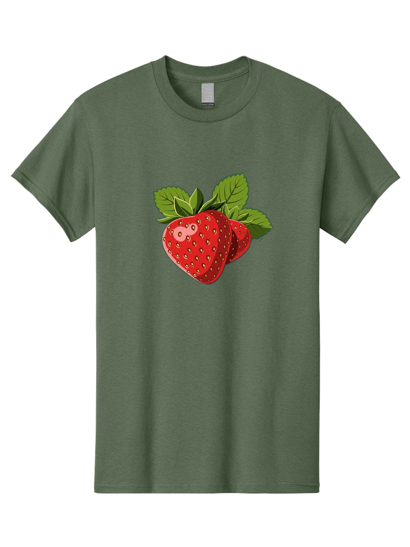 Strawberries Men'S Graphic Tee, 100% Cotton, Comfortable Casual Summer Wear, Machine Washable, Strawberries With Leaves, Fresh Fruit, Red Strawberries, Strawberry Illustration, Sweet Treats, Healthy Snacks, Green Leaves, Ripe Strawberries, Bac463 3