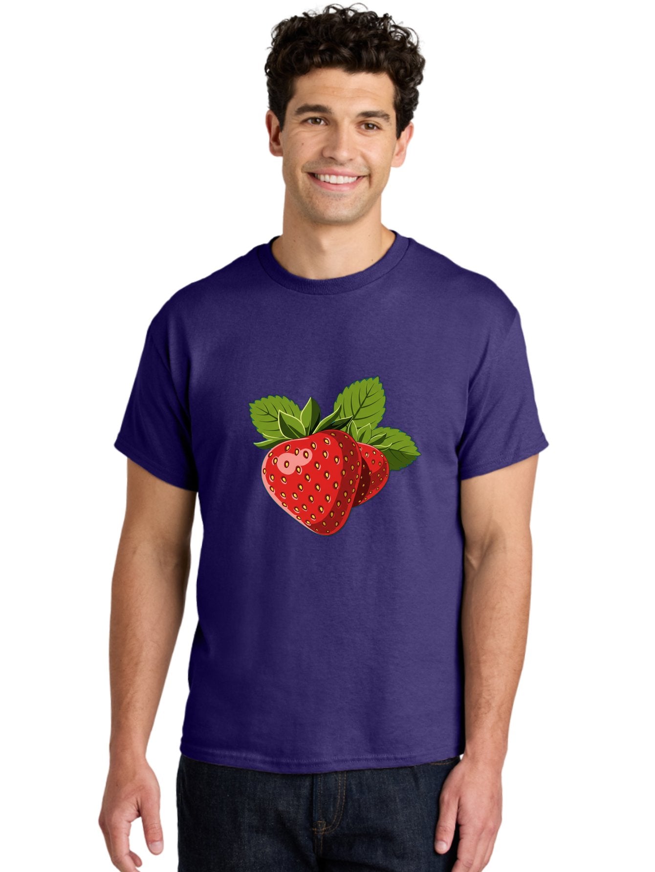 Strawberries Men'S Graphic Tee, 100% Cotton, Comfortable Casual Summer Wear, Machine Washable, Strawberries With Leaves, Fresh Fruit, Red Strawberries, Strawberry Illustration, Sweet Treats, Healthy Snacks, Green Leaves, Ripe Strawberries, Bac463 19