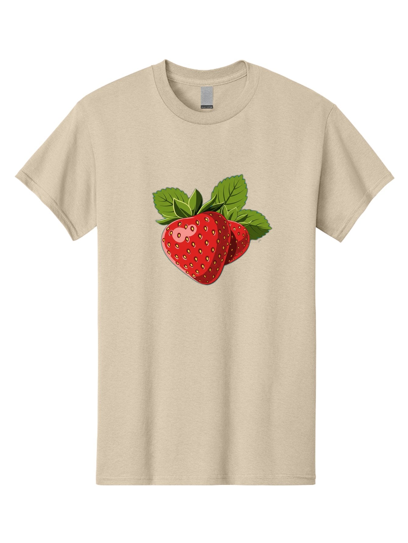 Strawberries Men'S Graphic Tee, 100% Cotton, Comfortable Casual Summer Wear, Machine Washable, Strawberries With Leaves, Fresh Fruit, Red Strawberries, Strawberry Illustration, Sweet Treats, Healthy Snacks, Green Leaves, Ripe Strawberries, Bac463 5