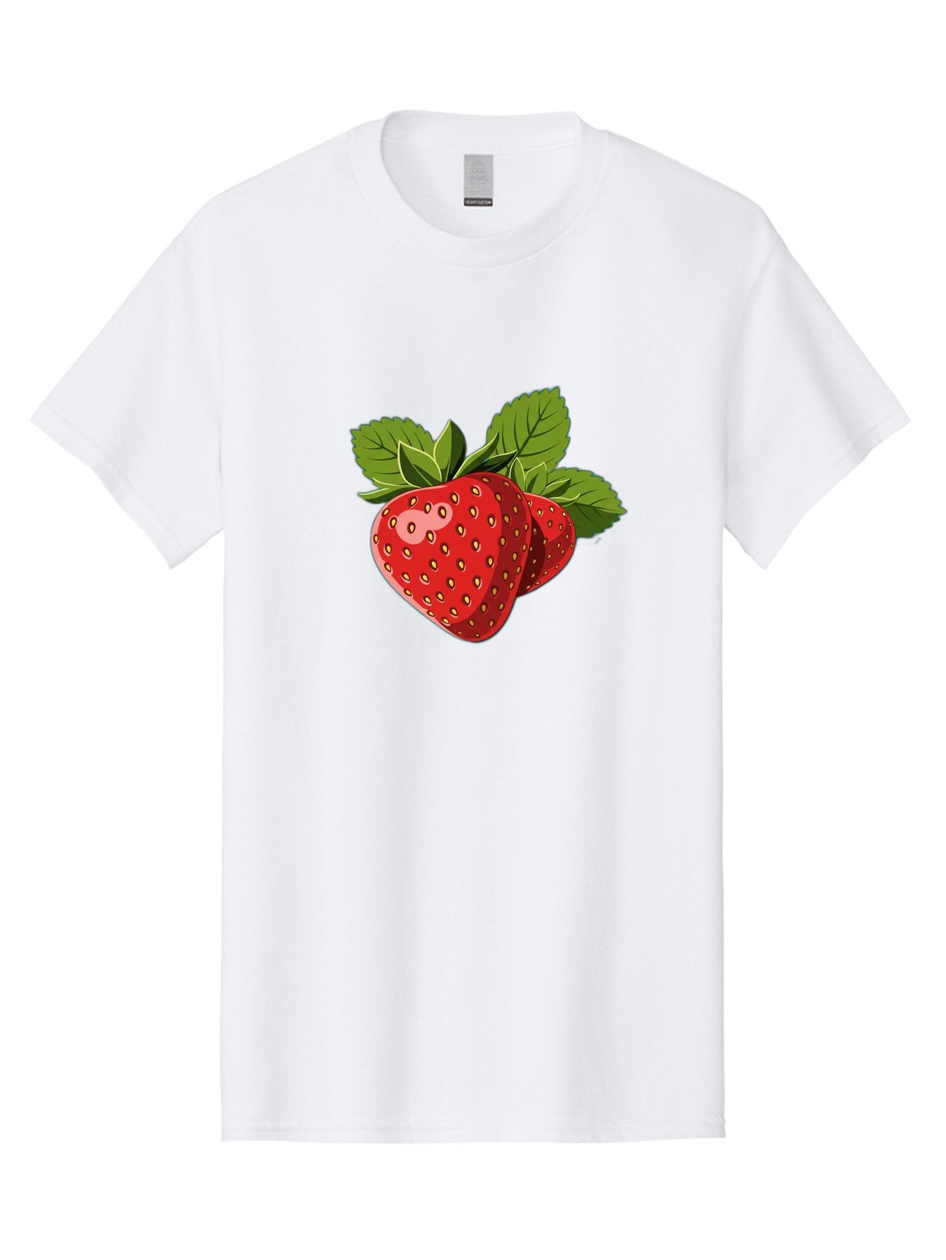Strawberries Men'S Graphic Tee, 100% Cotton, Comfortable Casual Summer Wear, Machine Washable, Strawberries With Leaves, Fresh Fruit, Red Strawberries, Strawberry Illustration, Sweet Treats, Healthy Snacks, Green Leaves, Ripe Strawberries, Bac463