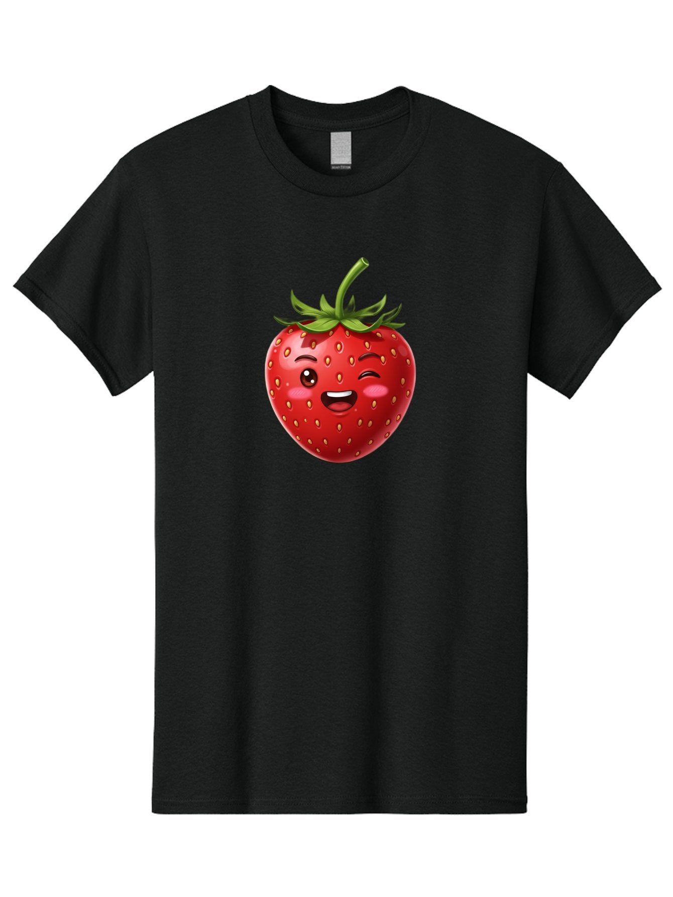 Strawberry-1 Men'S Graphic Tee, 100% Cotton, Comfortable Casual Summer Wear, Machine Washable, Winking Strawberry Emoji, Cartoon Strawberry, Funny Fruit, Red Strawberry, Smiling Face, Cute Character, Playful Emoji, Winking Face, Bac464