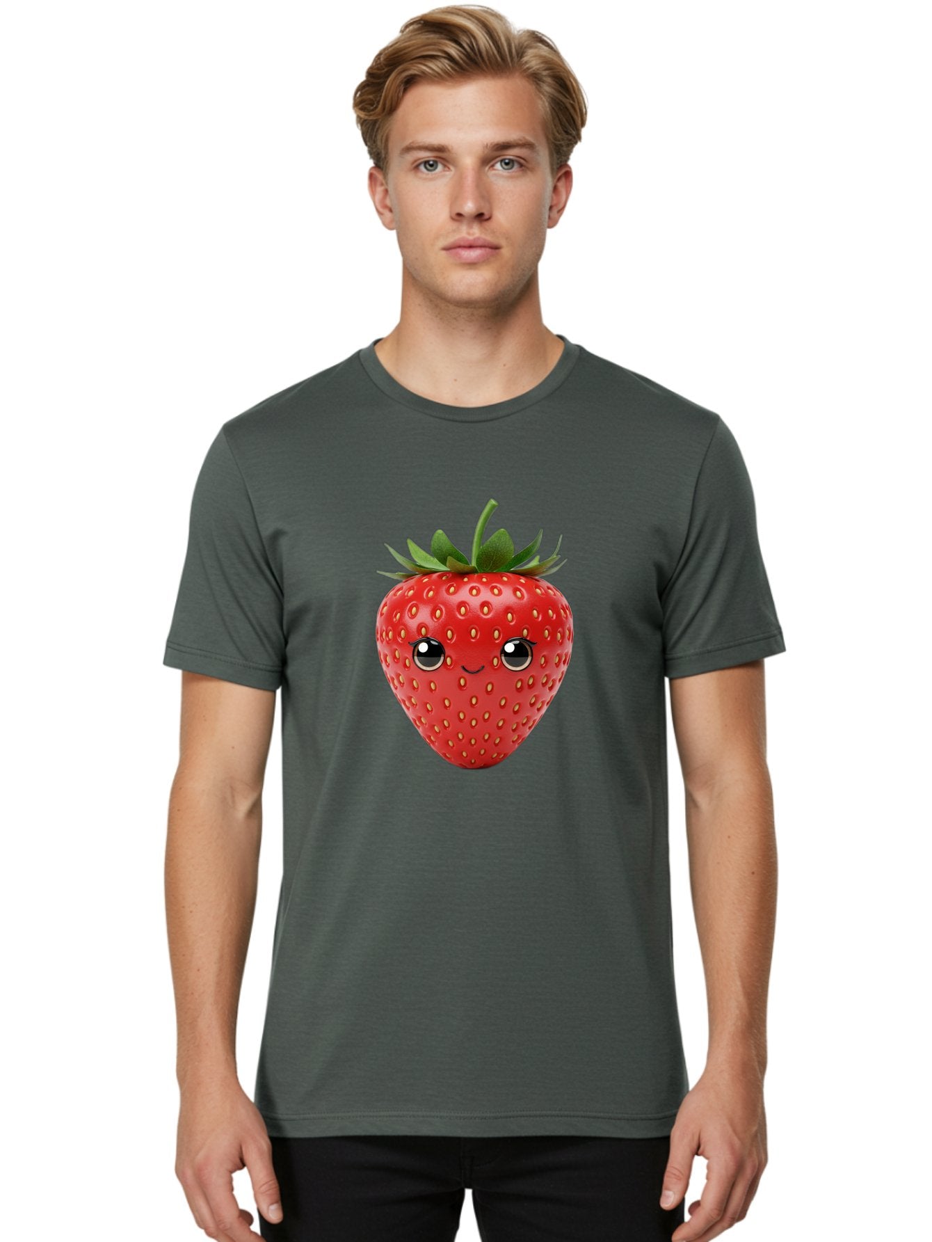 Strawberry-2 Men'S Graphic Tee, 100% Cotton, Comfortable Casual Summer Wear, Machine Washable, Cartoon Strawberry, Cute Fruit, Smiling Face, Adorable Character, Kawaii Design, Fruit Illustration, Red Strawberry, Funny Face, Cartoon Character, Bac465 17