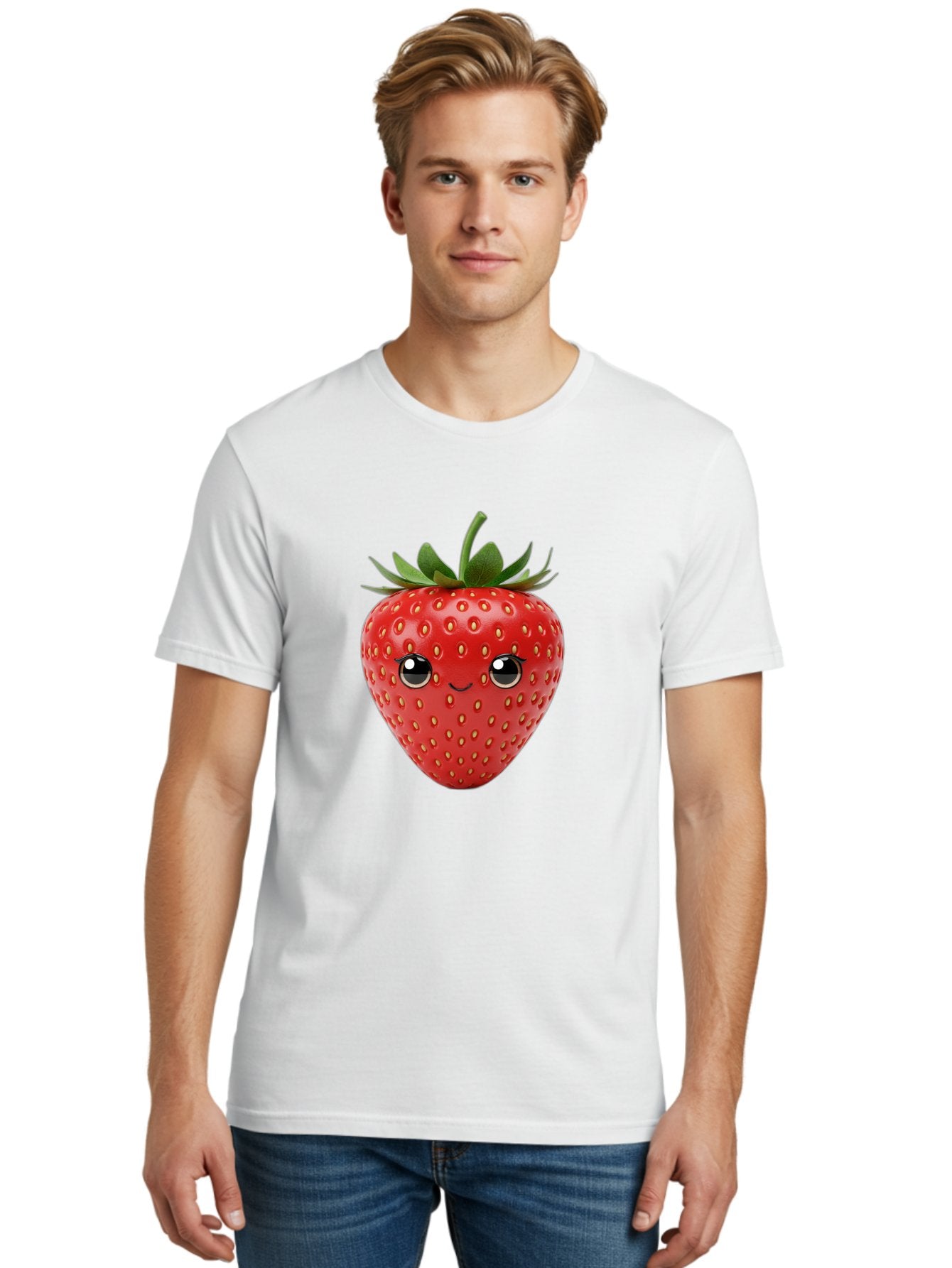 Strawberry-2 Men'S Graphic Tee, 100% Cotton, Comfortable Casual Summer Wear, Machine Washable, Cartoon Strawberry, Cute Fruit, Smiling Face, Adorable Character, Kawaii Design, Fruit Illustration, Red Strawberry, Funny Face, Cartoon Character, Bac465 18