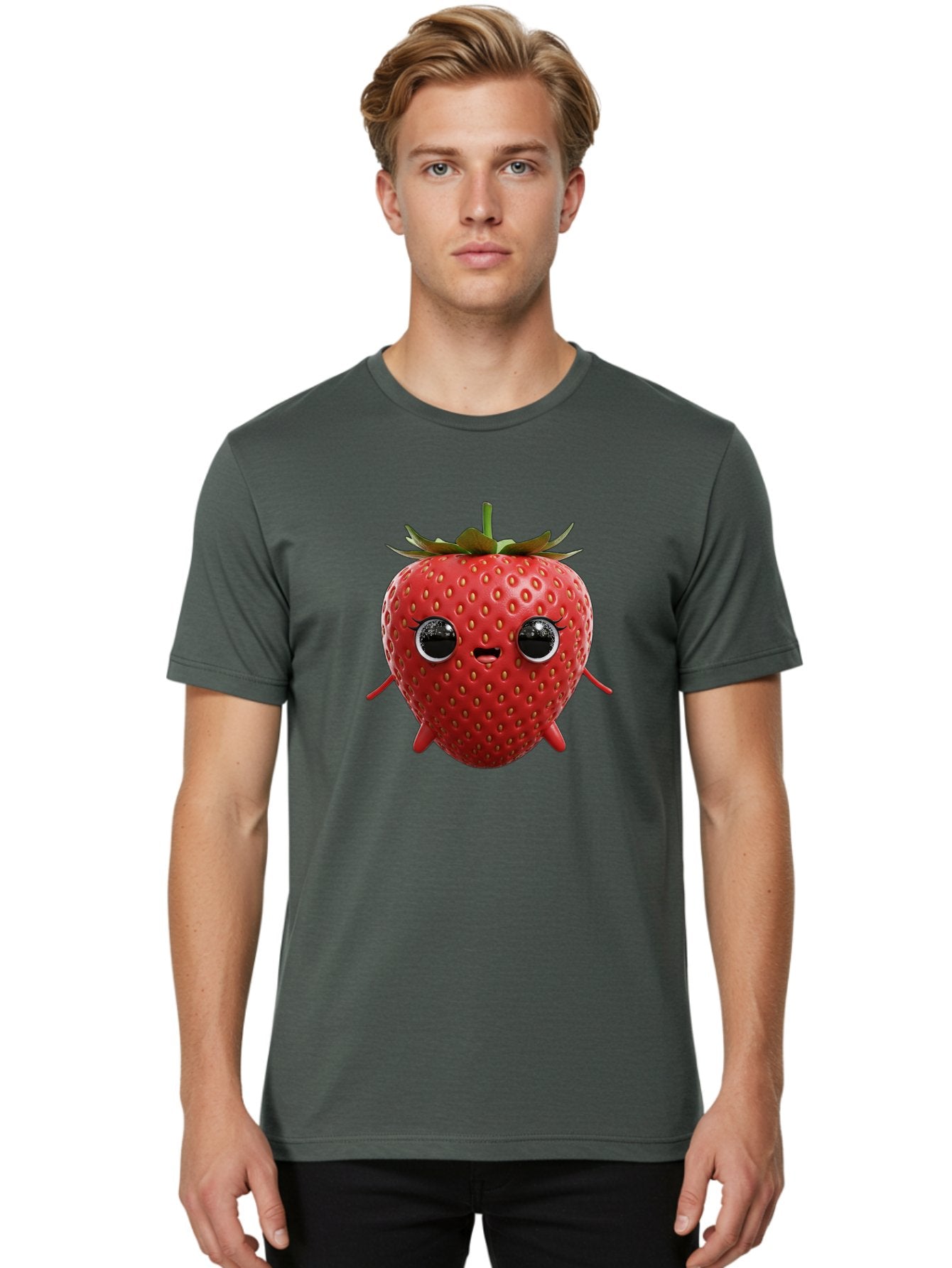 Strawberry-3 Men'S Graphic Tee, 100% Cotton, Comfortable Casual Summer Wear, Machine Washable, Cartoon Strawberry, Animated Fruit, Funny Character, Red Strawberry, Cute Face, Kawaii Art, Fruit Illustration, Playful Design, Digital Art, Bac466 21