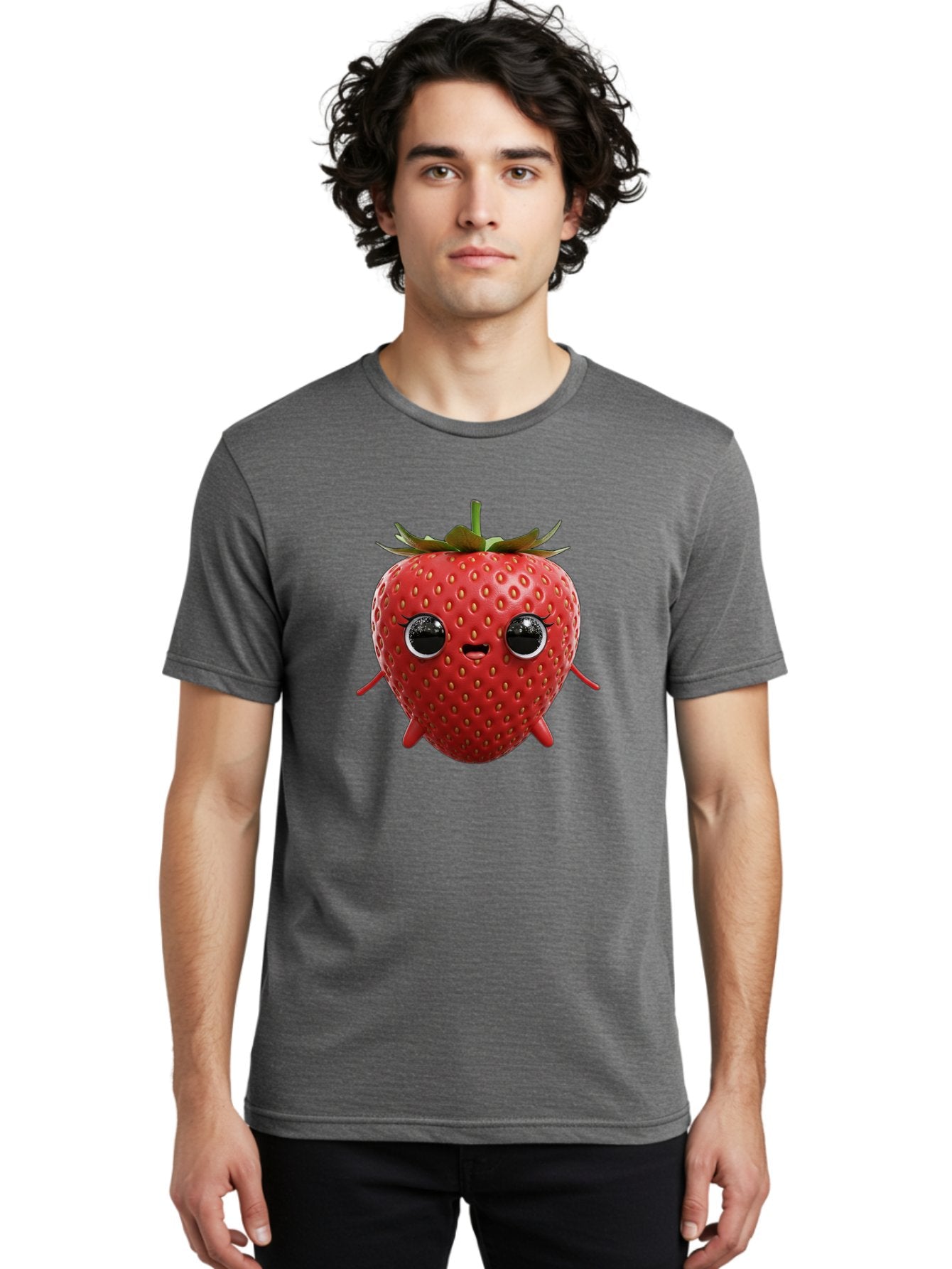 Strawberry-3 Men'S Graphic Tee, 100% Cotton, Comfortable Casual Summer Wear, Machine Washable, Cartoon Strawberry, Animated Fruit, Funny Character, Red Strawberry, Cute Face, Kawaii Art, Fruit Illustration, Playful Design, Digital Art, Bac466 26