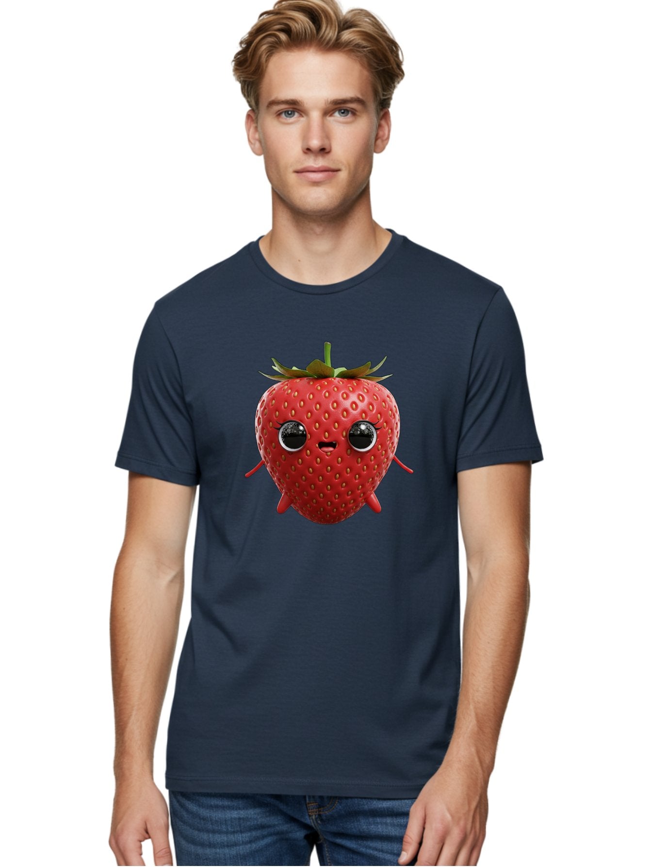 Strawberry-3 Men'S Graphic Tee, 100% Cotton, Comfortable Casual Summer Wear, Machine Washable, Cartoon Strawberry, Animated Fruit, Funny Character, Red Strawberry, Cute Face, Kawaii Art, Fruit Illustration, Playful Design, Digital Art, Bac466 20